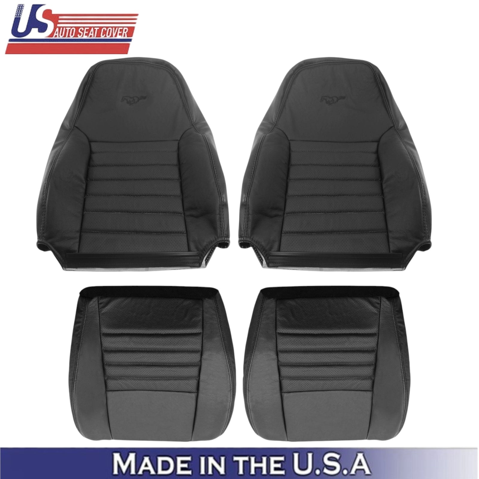 1999-2004 For Ford Mustang GT Genuine Leather Front Seat Covers Dark Charcoal