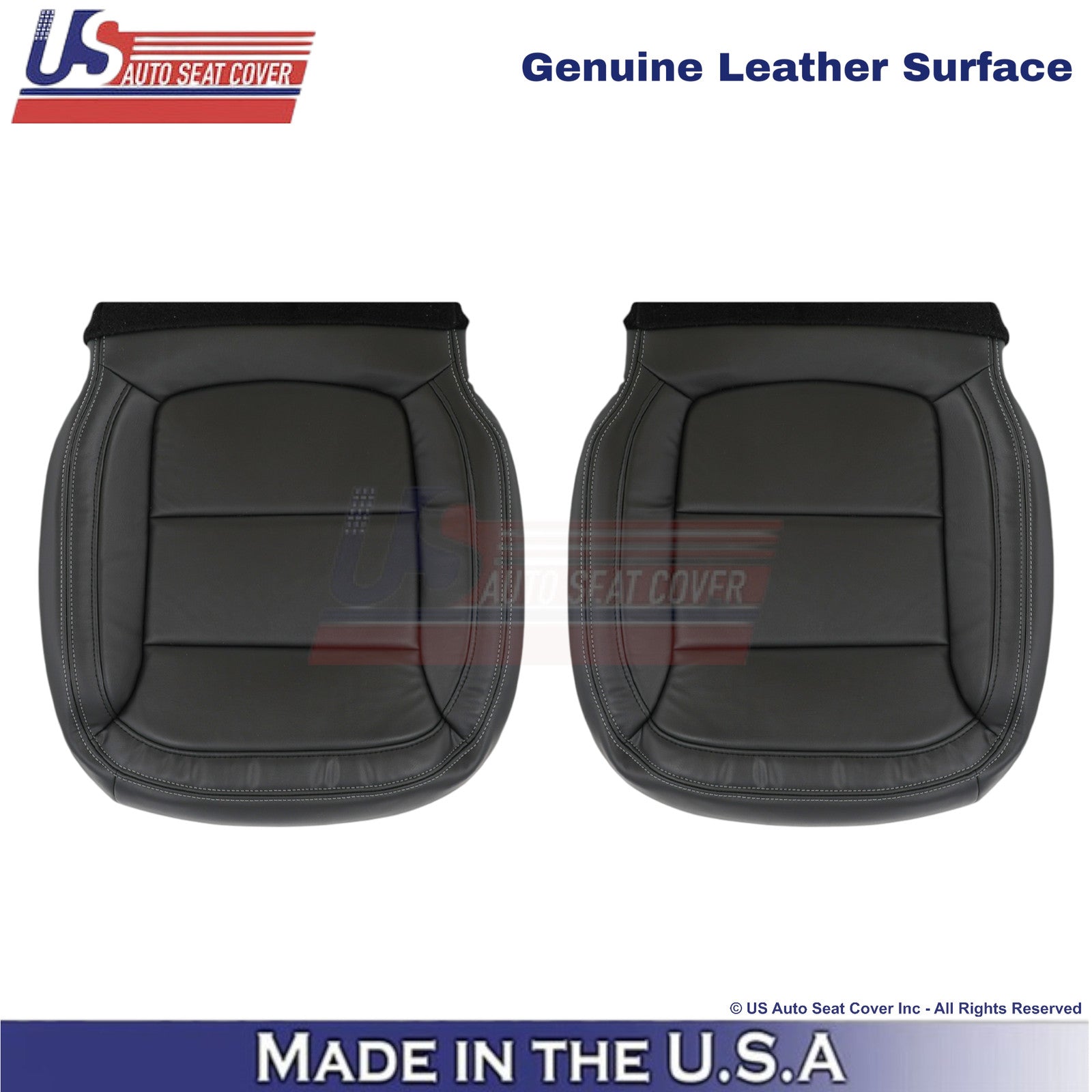 2013-15 For Chevy Malibu Genuine Leather Front Bottom Covers Black w/white Stch
