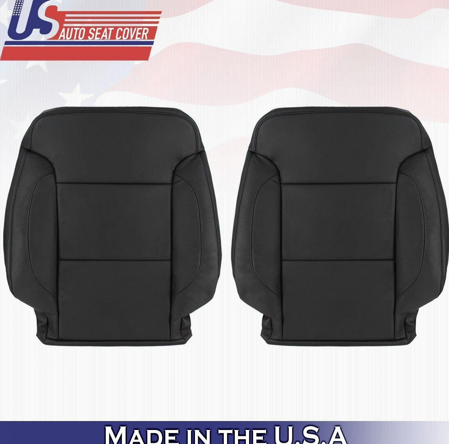 2018 For Chevy Silverado 1500 Driver & Passenger Top Leather Seat Covers Black