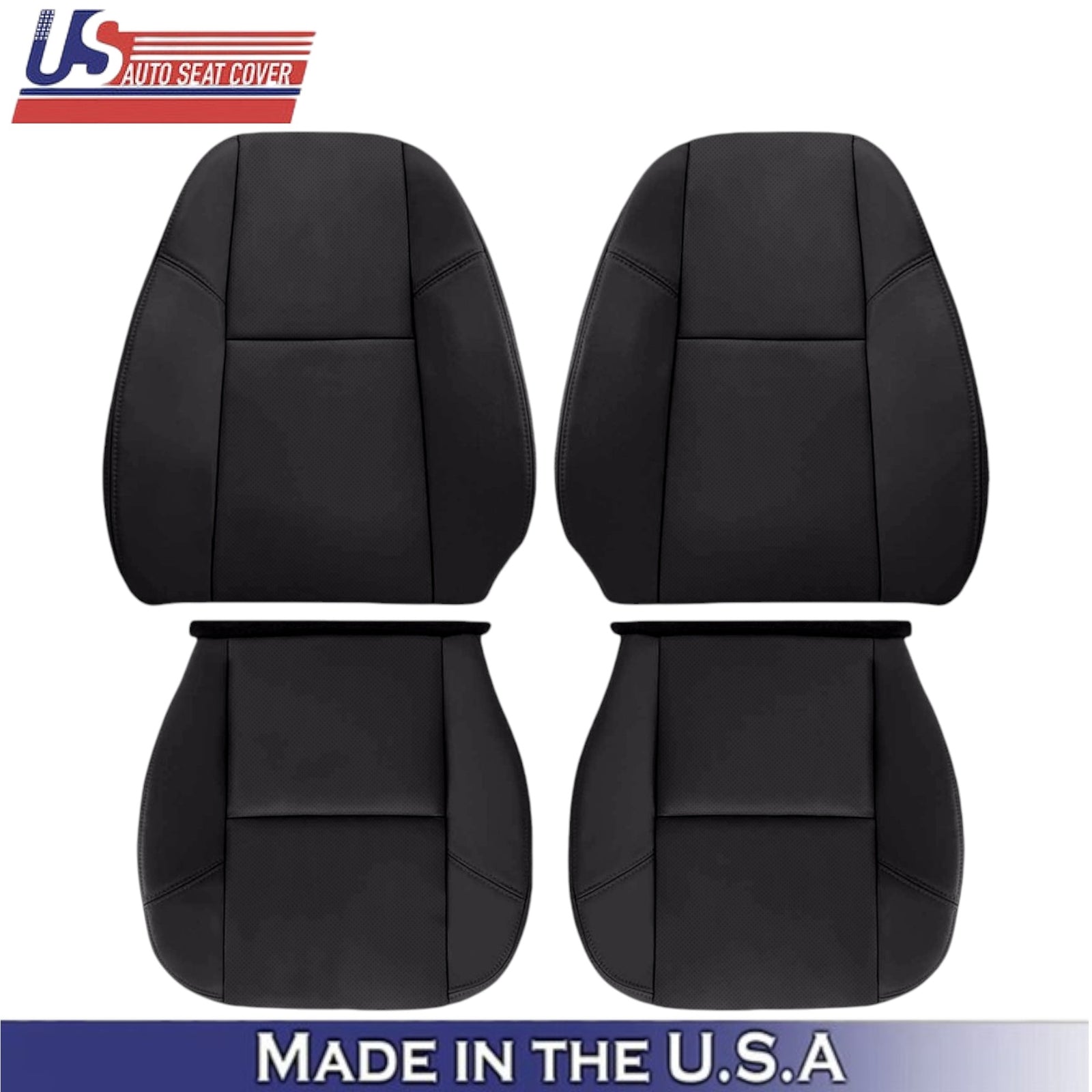 2009-2014 For GMC Sierra Denali Genuine Leather Front Seat Covers Ebony (Black)