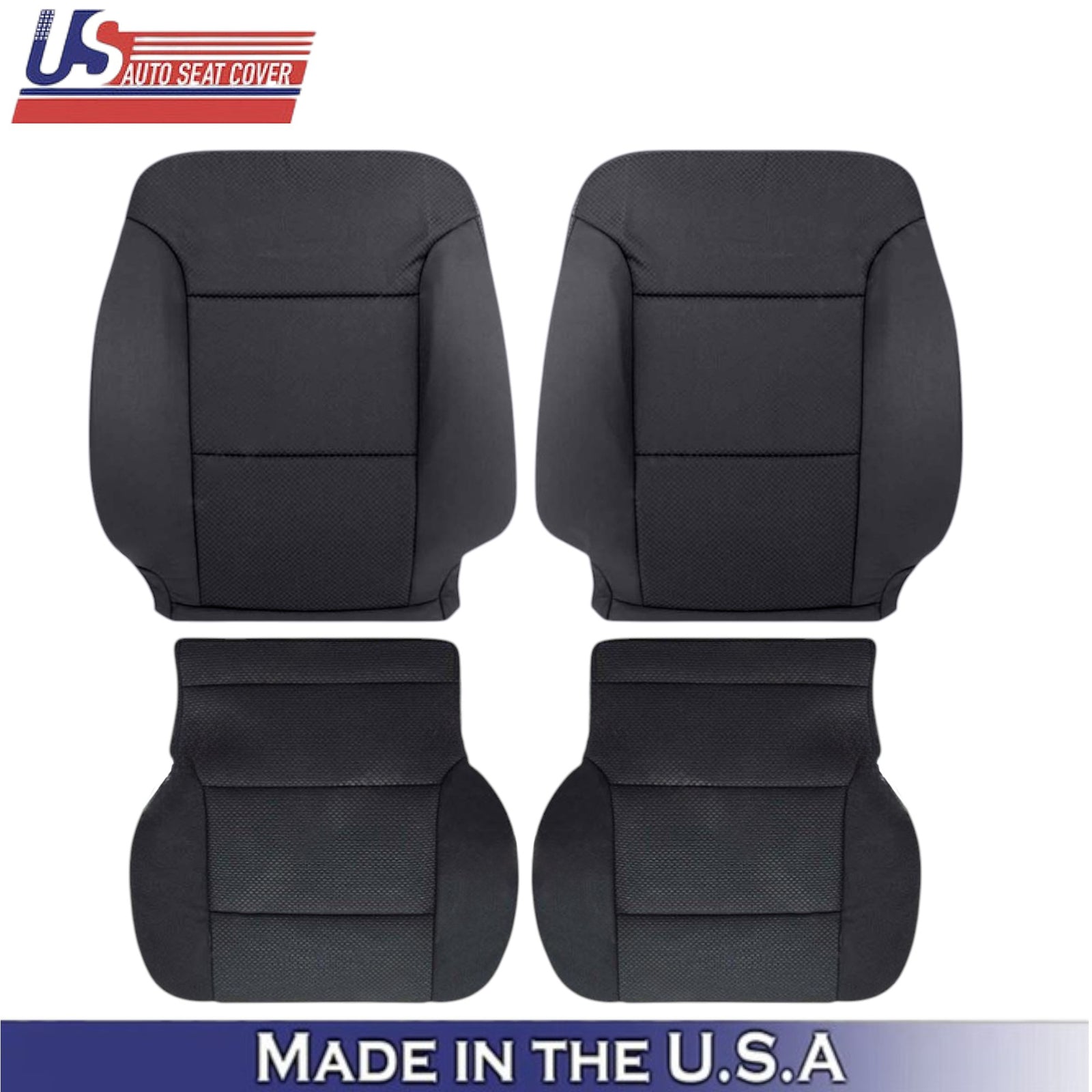 2014-2019 For Chevrolet Silverado Fabric Cloth Front Side Seat Covers Jet Black