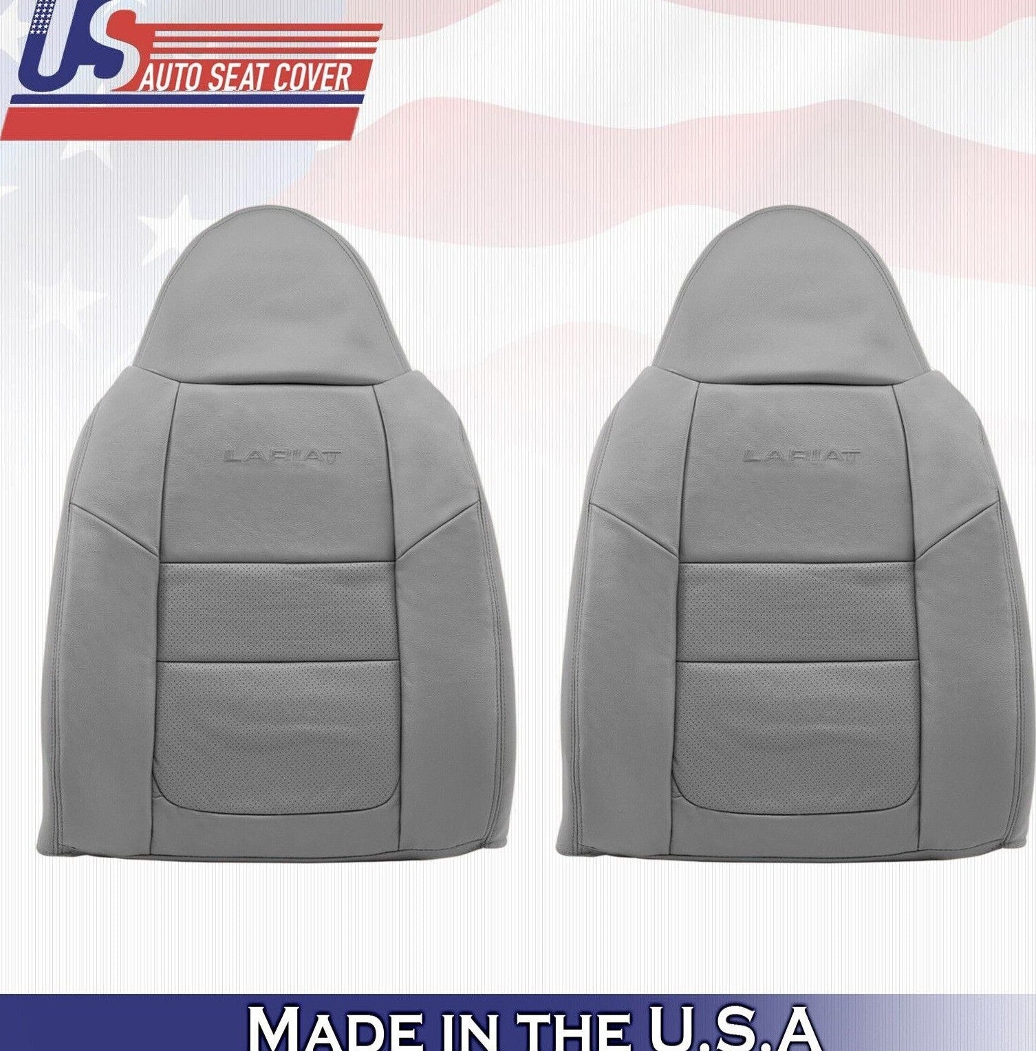 2001 For Ford F450 Lariat Driver & Passenger Top Perforated Leather Covers Gray