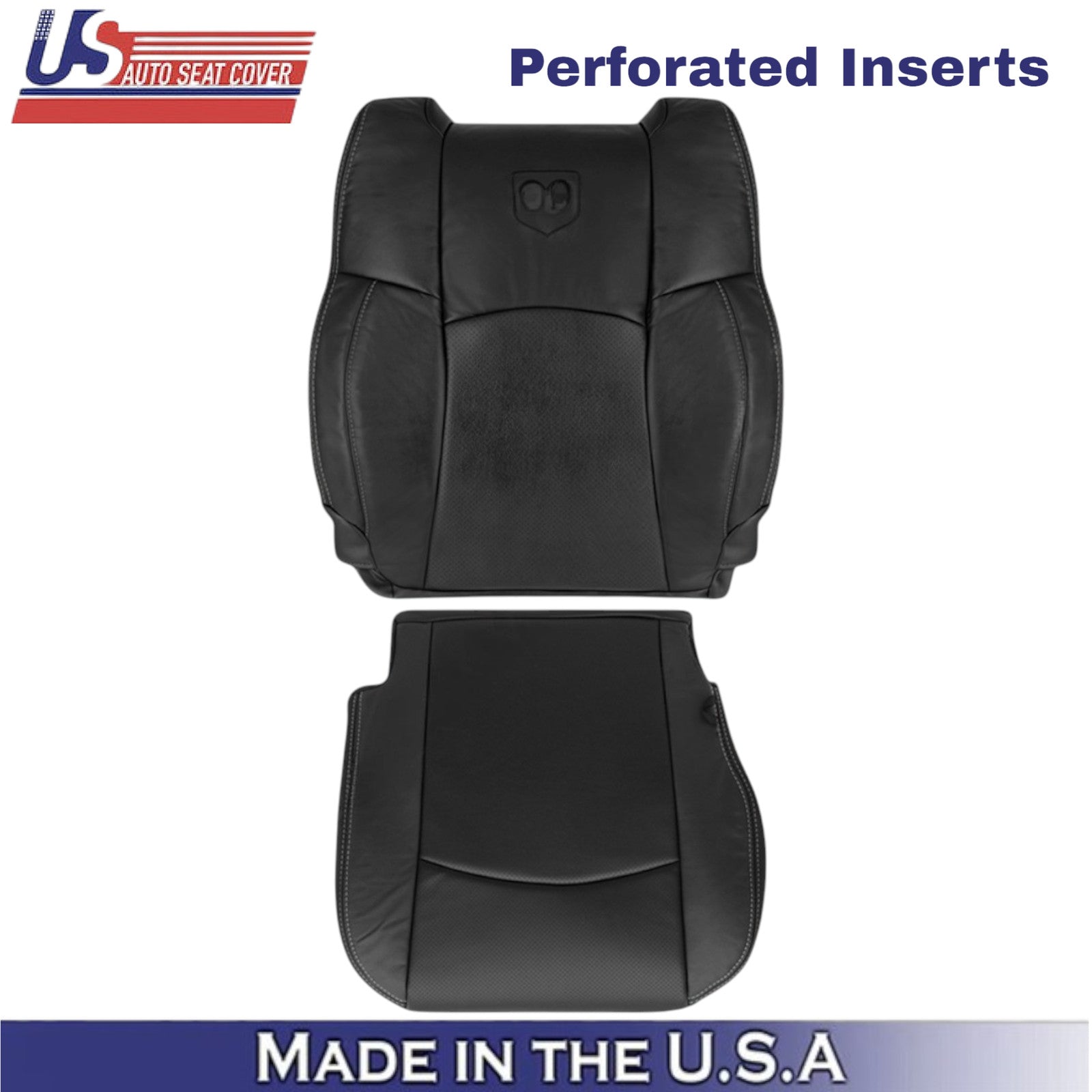 2009-2012 For Dodge Ram 2500 Leather Passenger Side Covers Black w/ White Stch