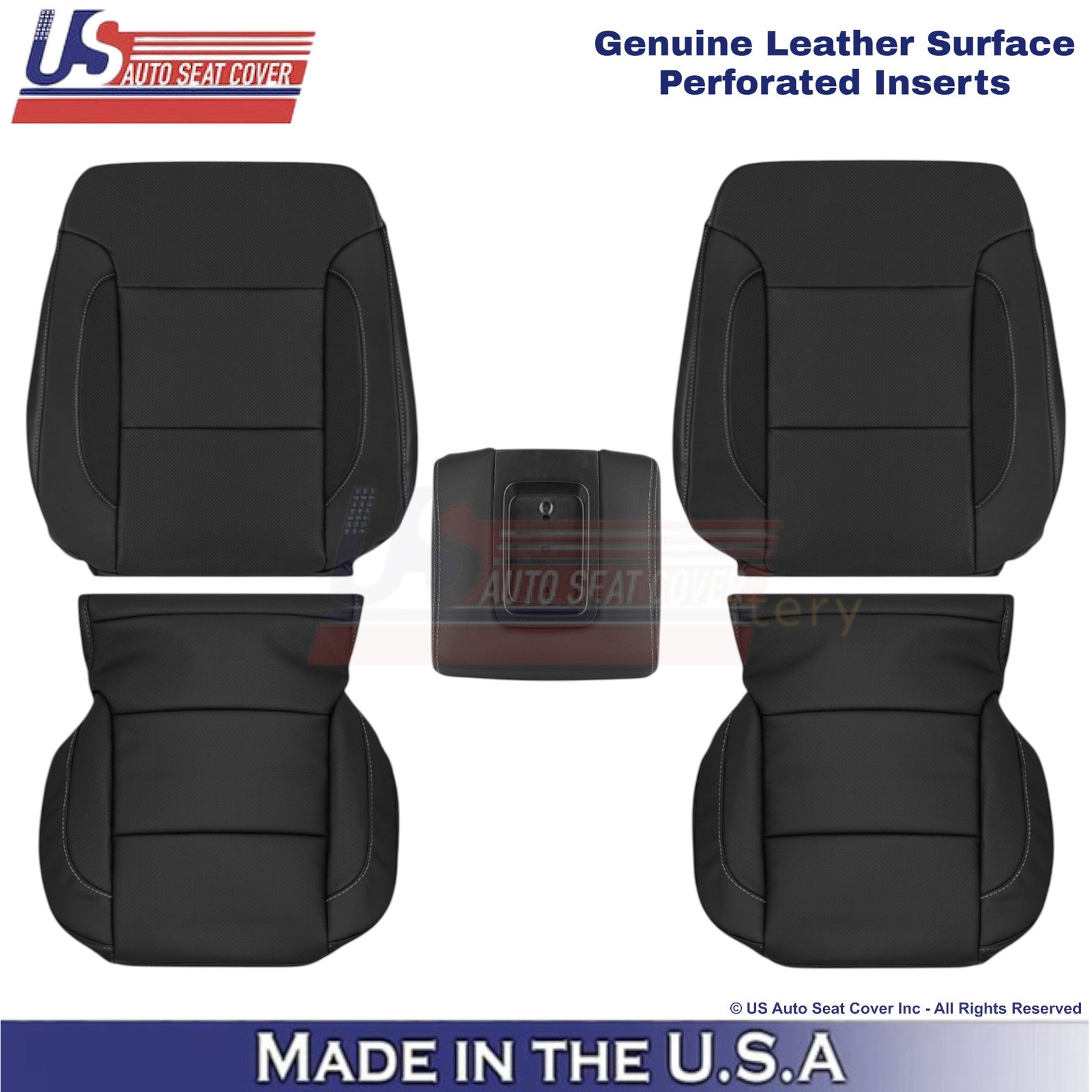2015-2020 Fits Chevy Suburban Genuine Leather Perf Front Seat Covers Jet Black