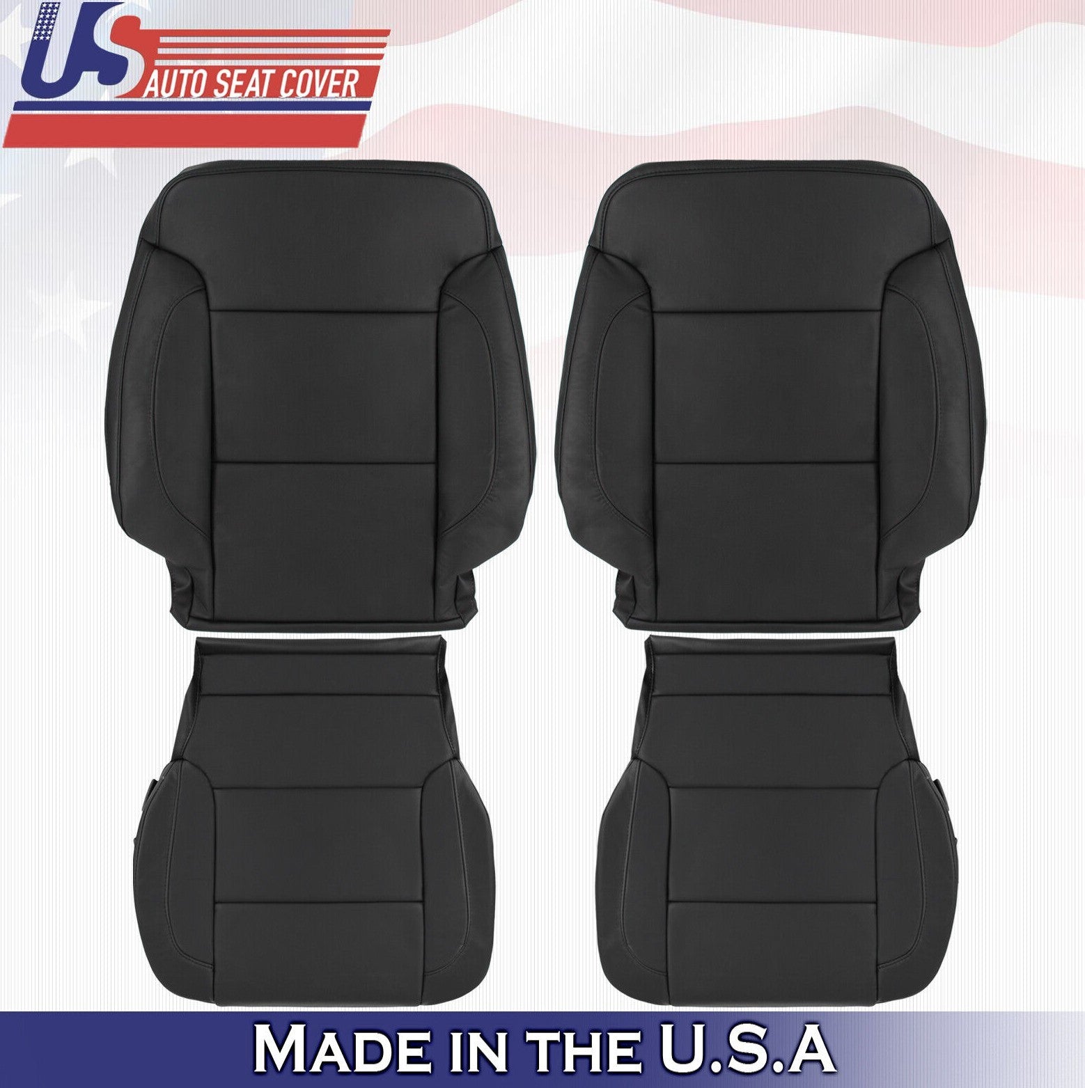 2016 2017 For Chevy Silverado 1500 2x Top & 2x Bottom Leather Seat Covers Black