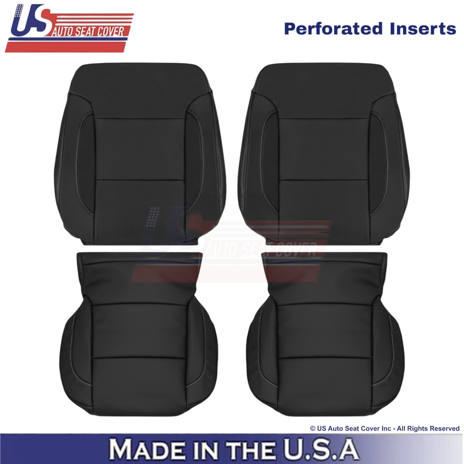2015-2020 Fits Chevy Tahoe Leatherette Perf. Front Replacement Covers Jet Black