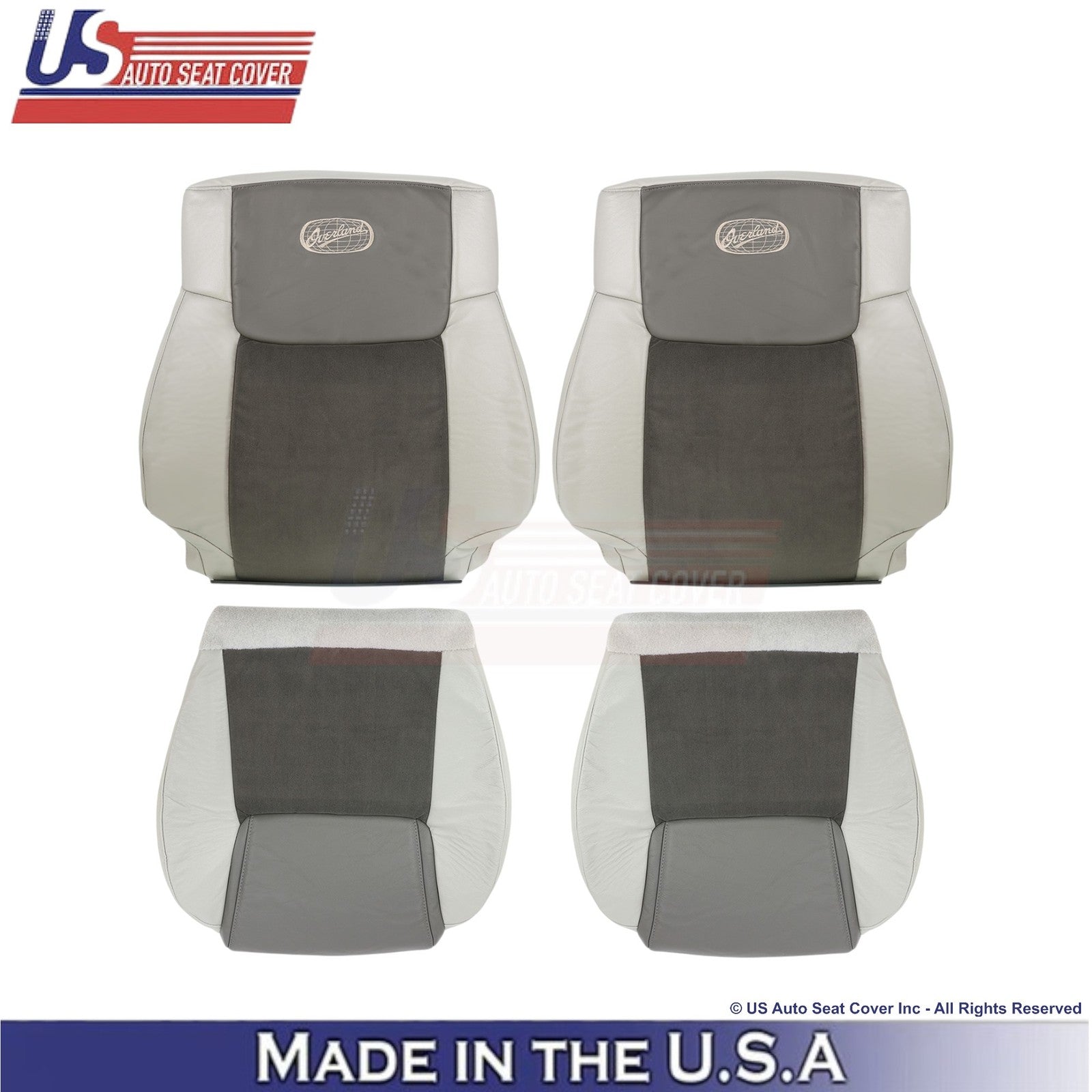 2006-2010 Fits Jeep Commander Leather & Suede Front Seat Covers 2-Tone Gray