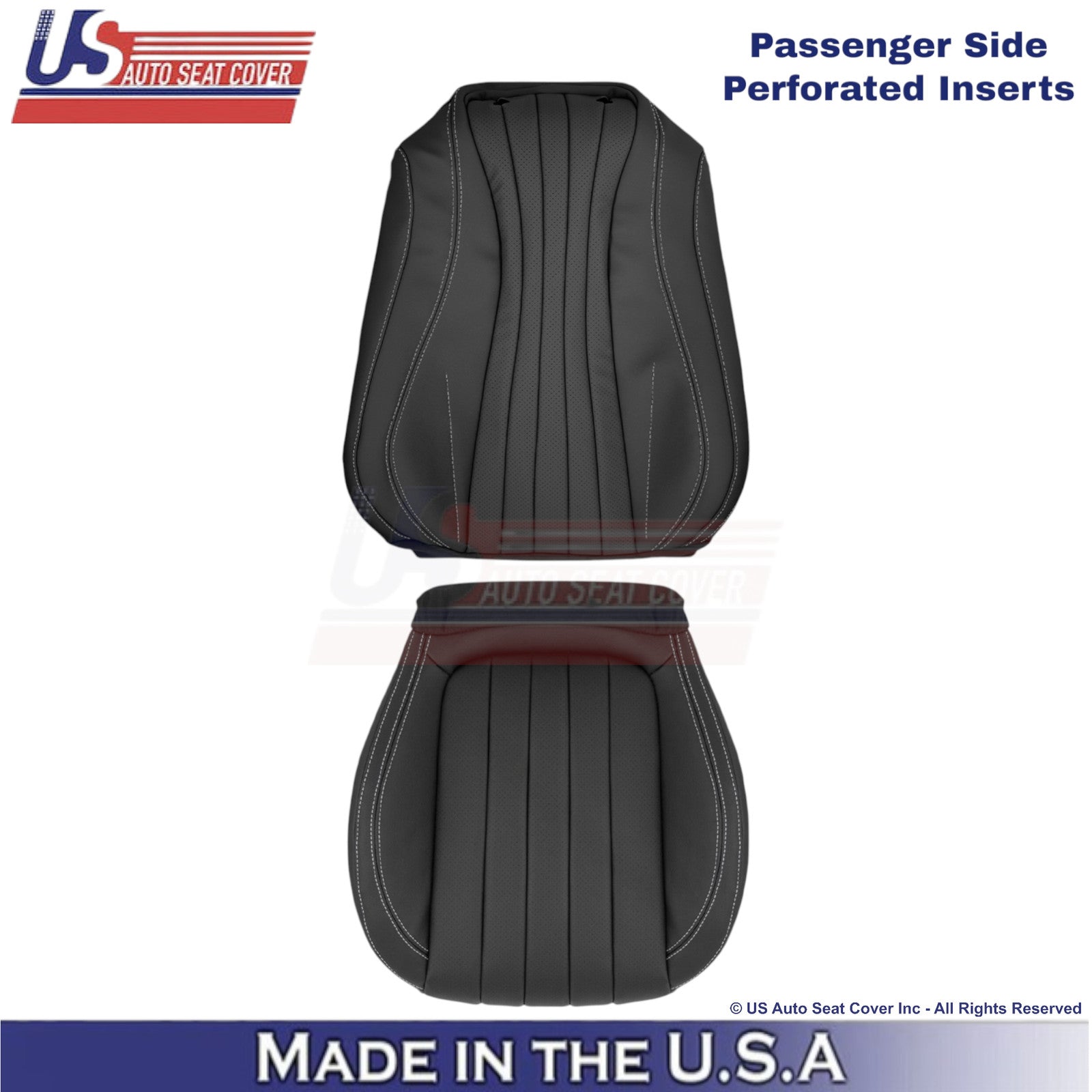 2017-2023 For Mercedes Benz E-Class Leather Passenger Covers Black w/ White Stch