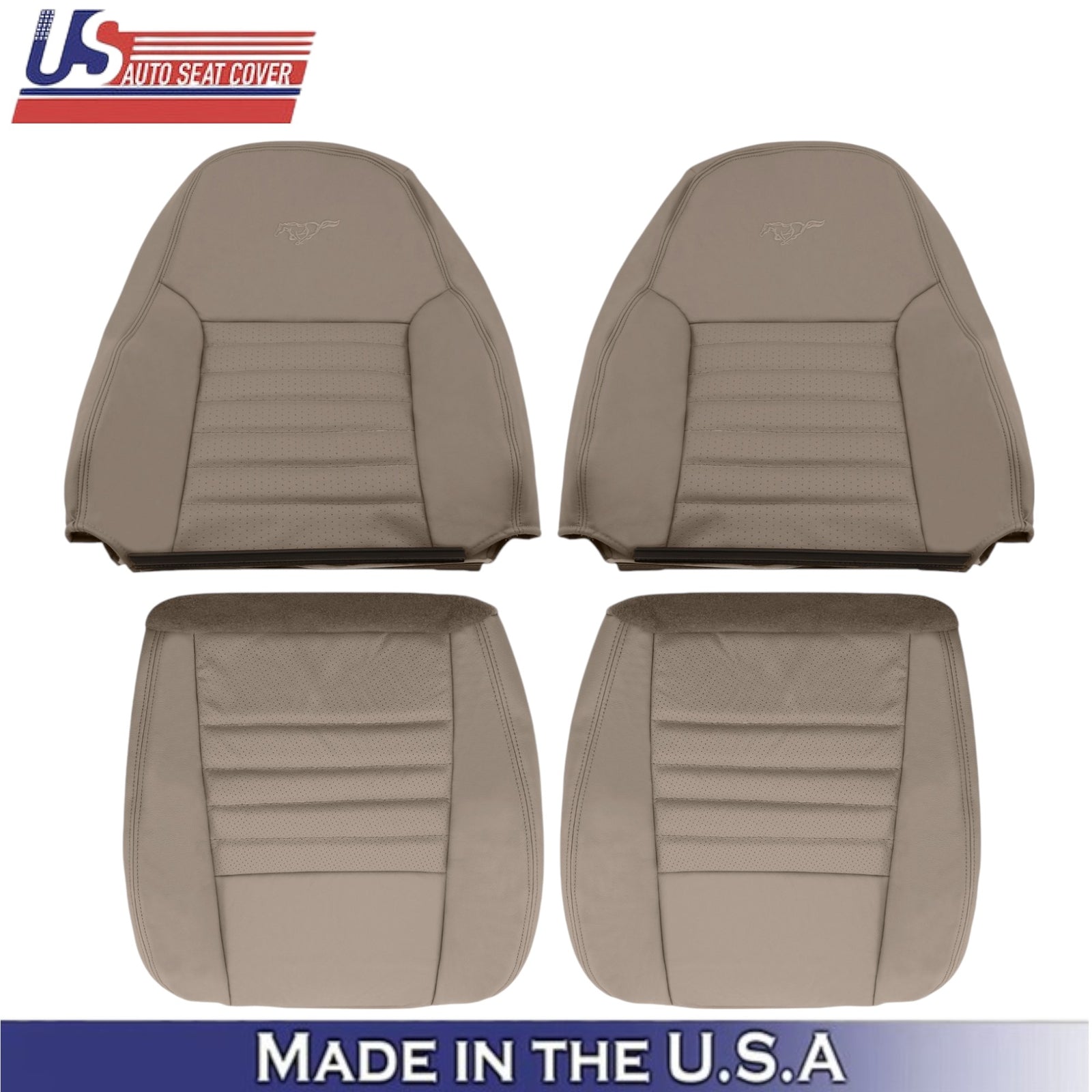 1999-2004 Fits Ford Mustang GT Leatherette Front Seat Covers Medium Parchment