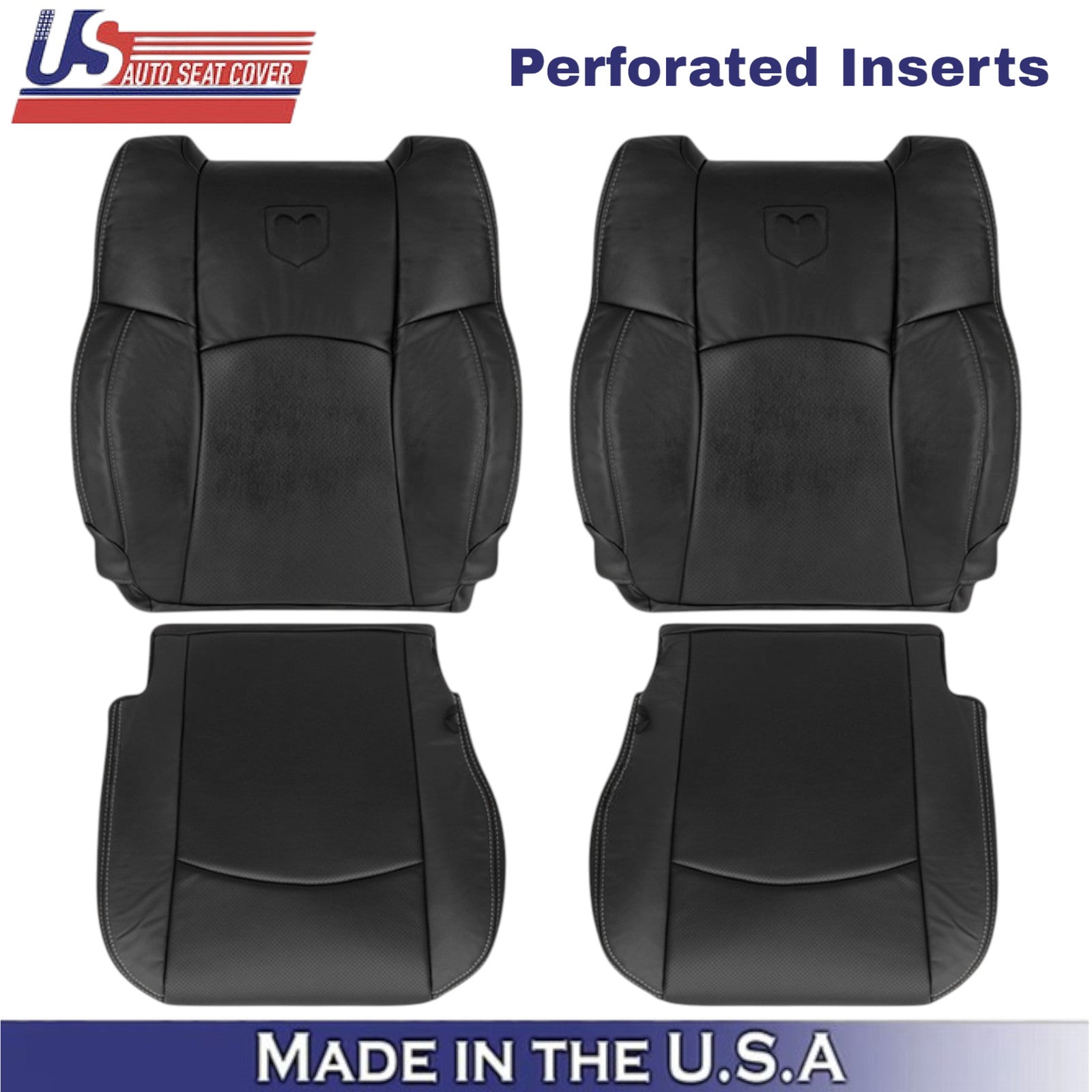 2009-2012 For Dodge Ram 2500 Leatherette Front Covers Dark Slate-White Stitching