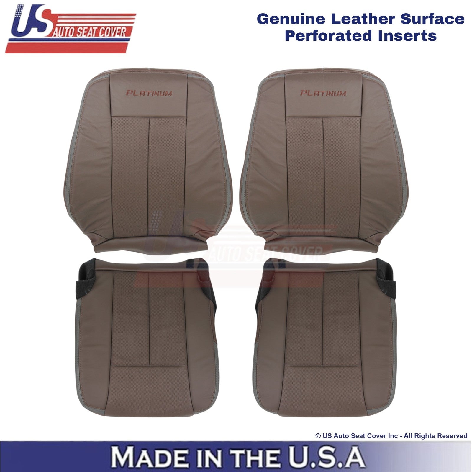 2015-2017 Fits Ford Expedition Platinum Genuine Leather Front Covers Mesa Brown