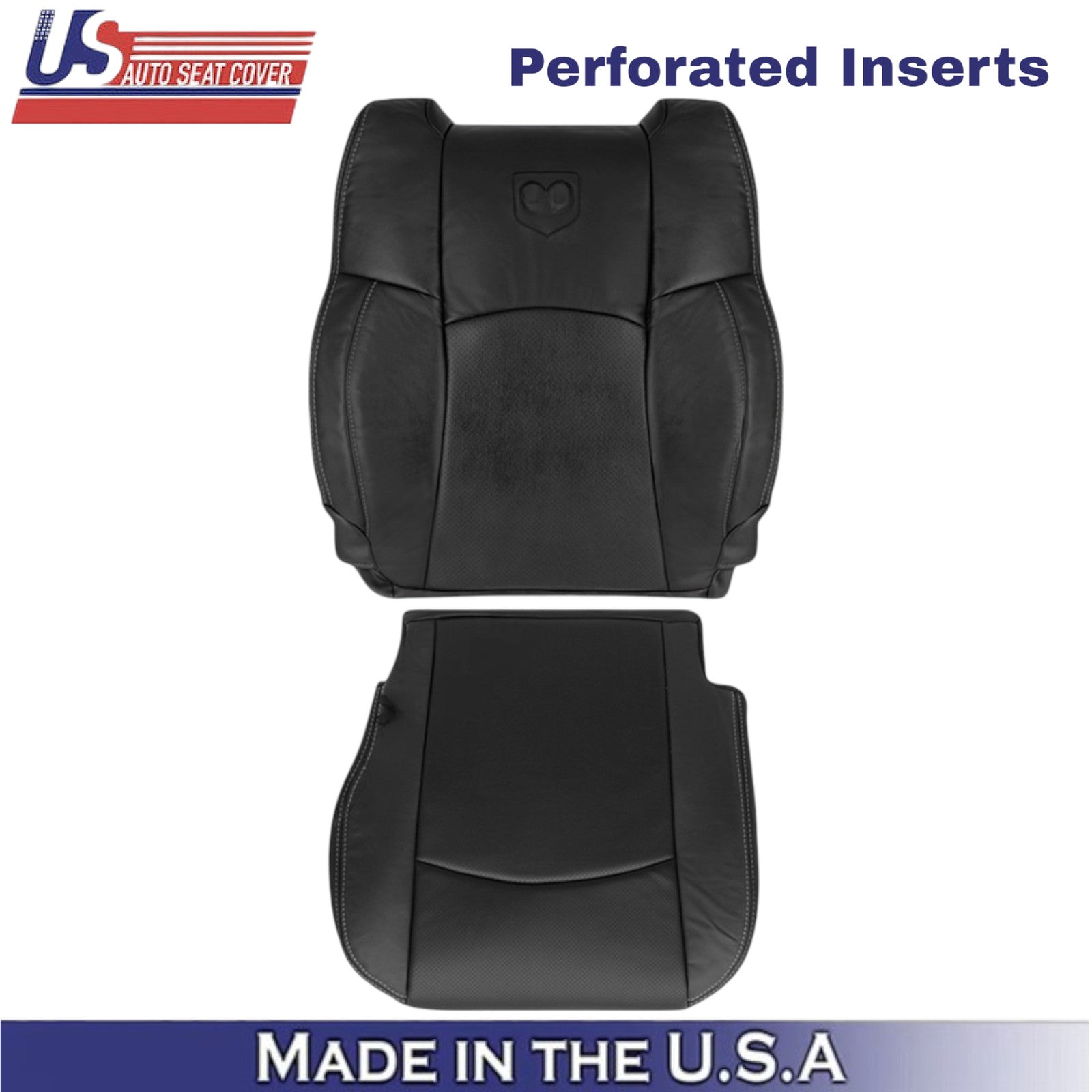 2009-2012 For Dodge Ram 2500 Leather Driver Side Covers Black w/ White Stitching