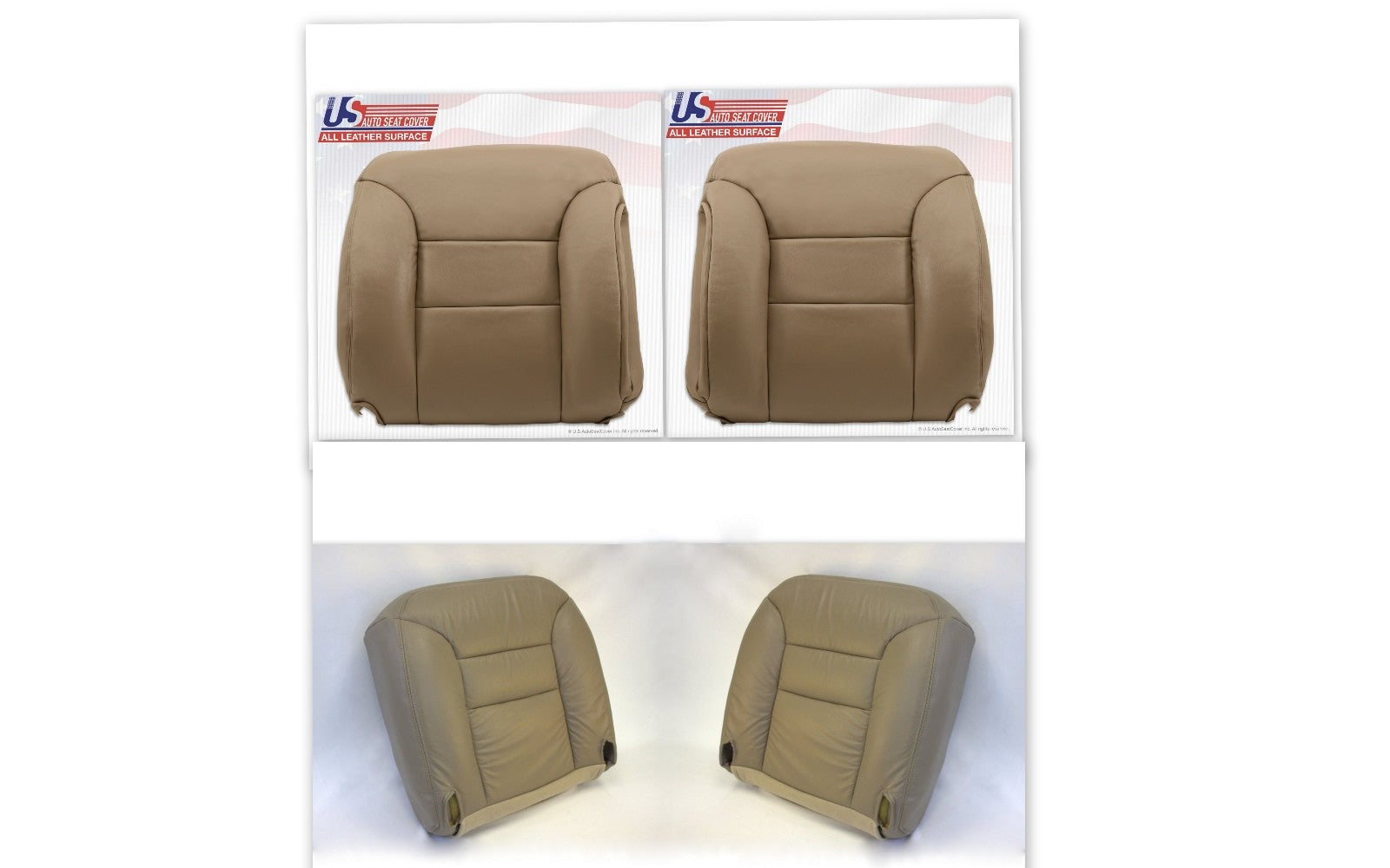 1995 to1999 K1500 Driver & Passenger Top & Bottom Leather Seat Covers Tan 522
