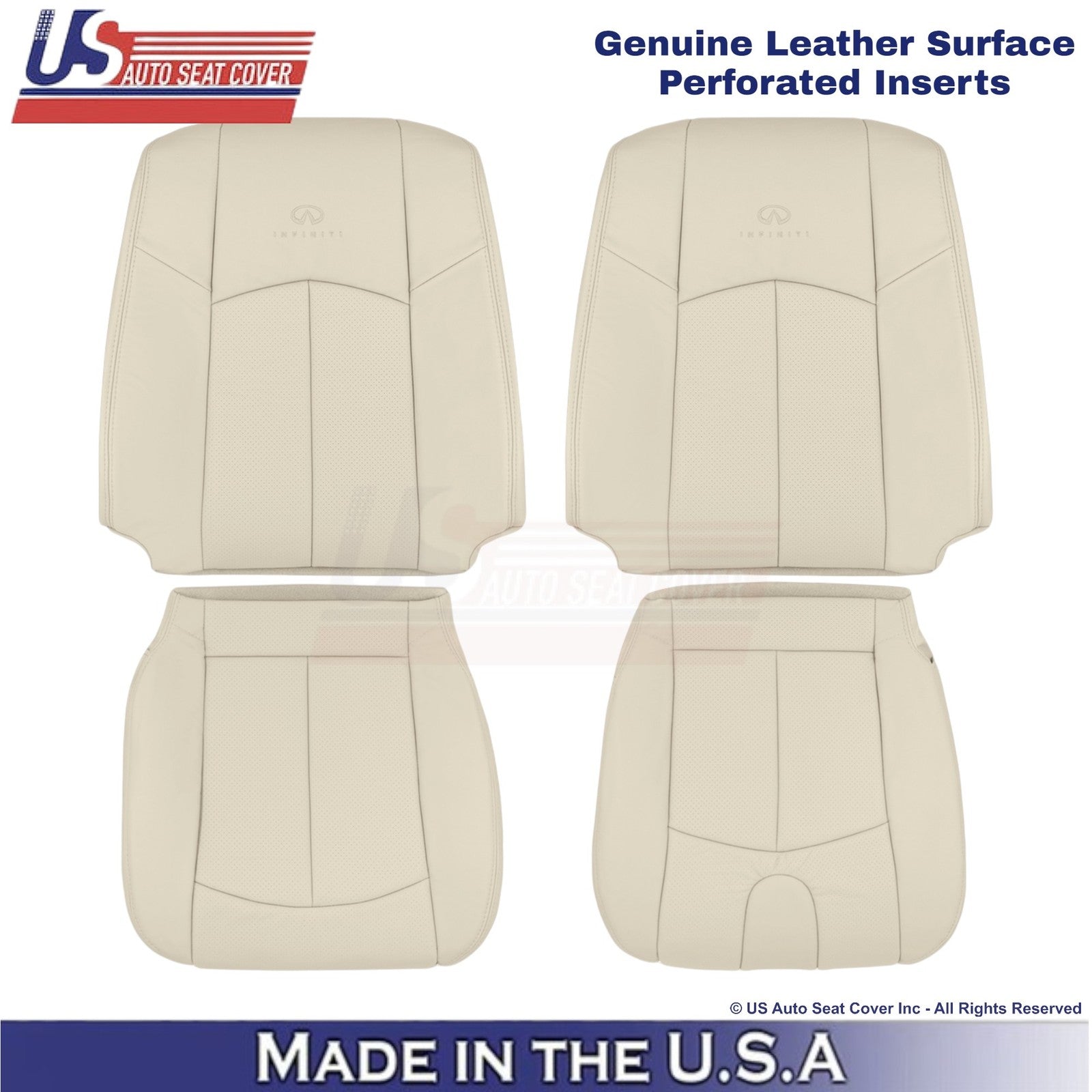 2009-2013 Fits Infiniti G37 Genuine Leather Front Replacement Seat Covers Wheat