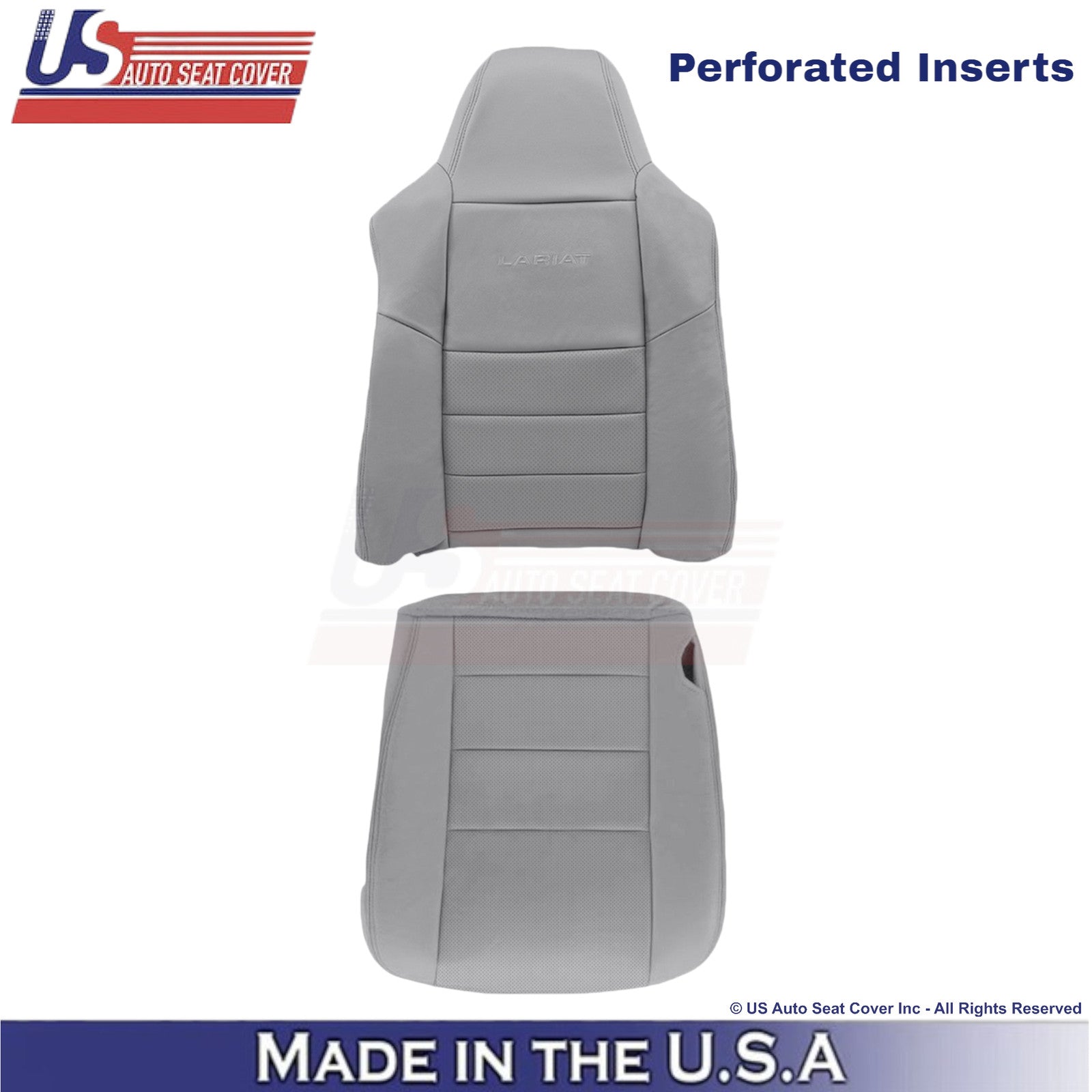 2002-2003 Fits Ford F250 F350 Lariat Leather Perf Driver Side Seat Covers Gray