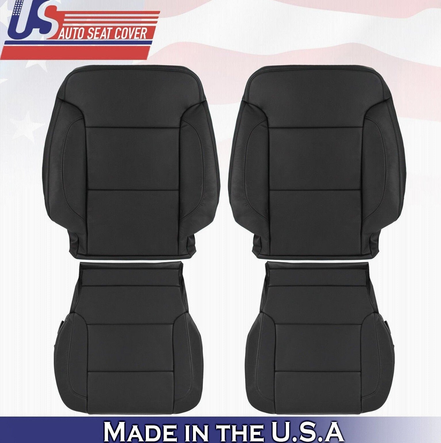 2017 2018 For Chevy Silverado 2500 3500 2 Top & 2 Bottom Leather Seat Covers BLK