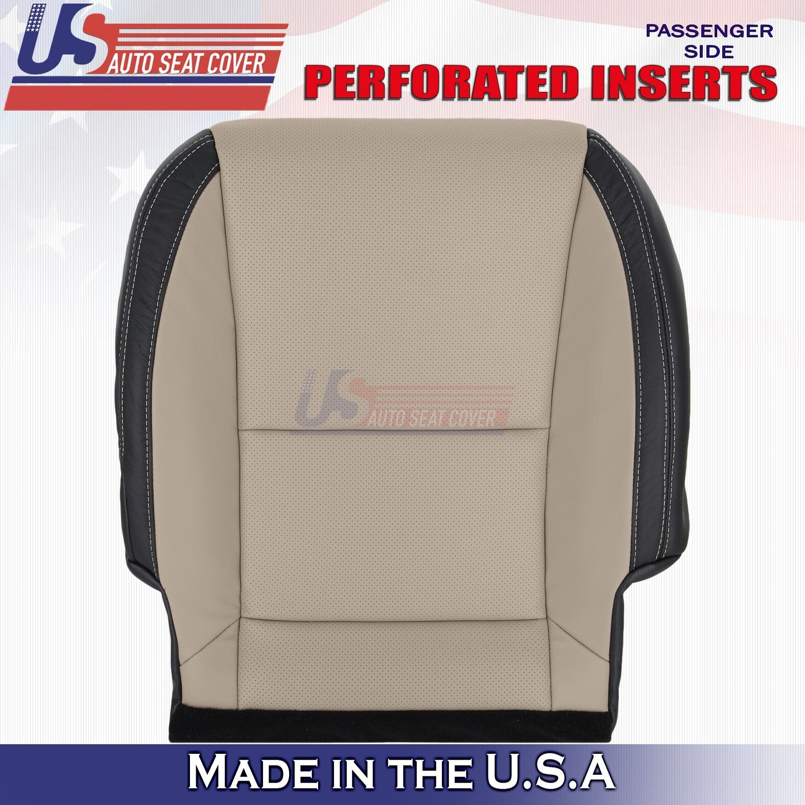 2010-2015 FOR Chevy Camaro Passenger Bottom & Top Leather Seat Cover 2-tone Tan