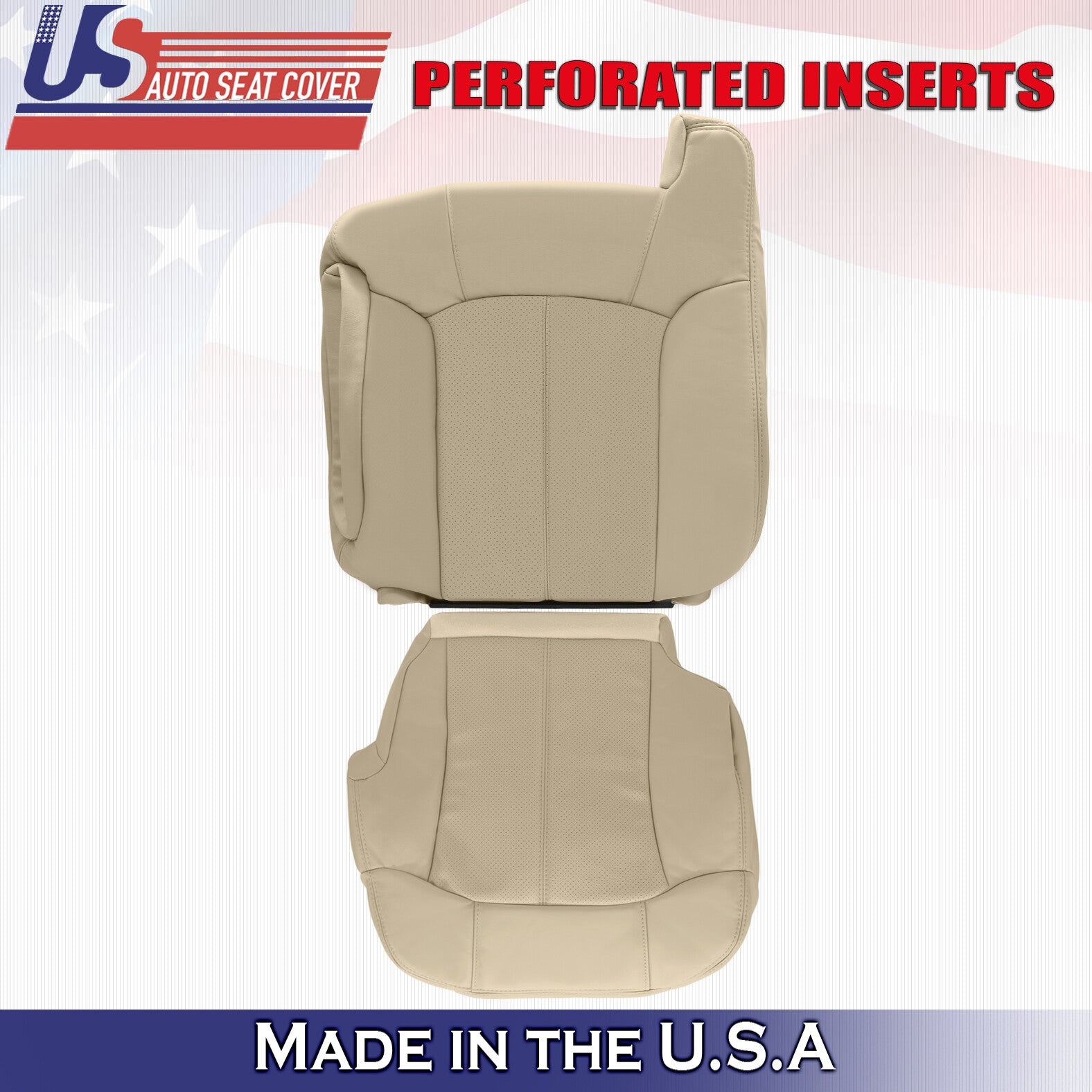 2002 For Cadillac Escalade Driver Top Bottom Perforated Leather Seat Covers Tan