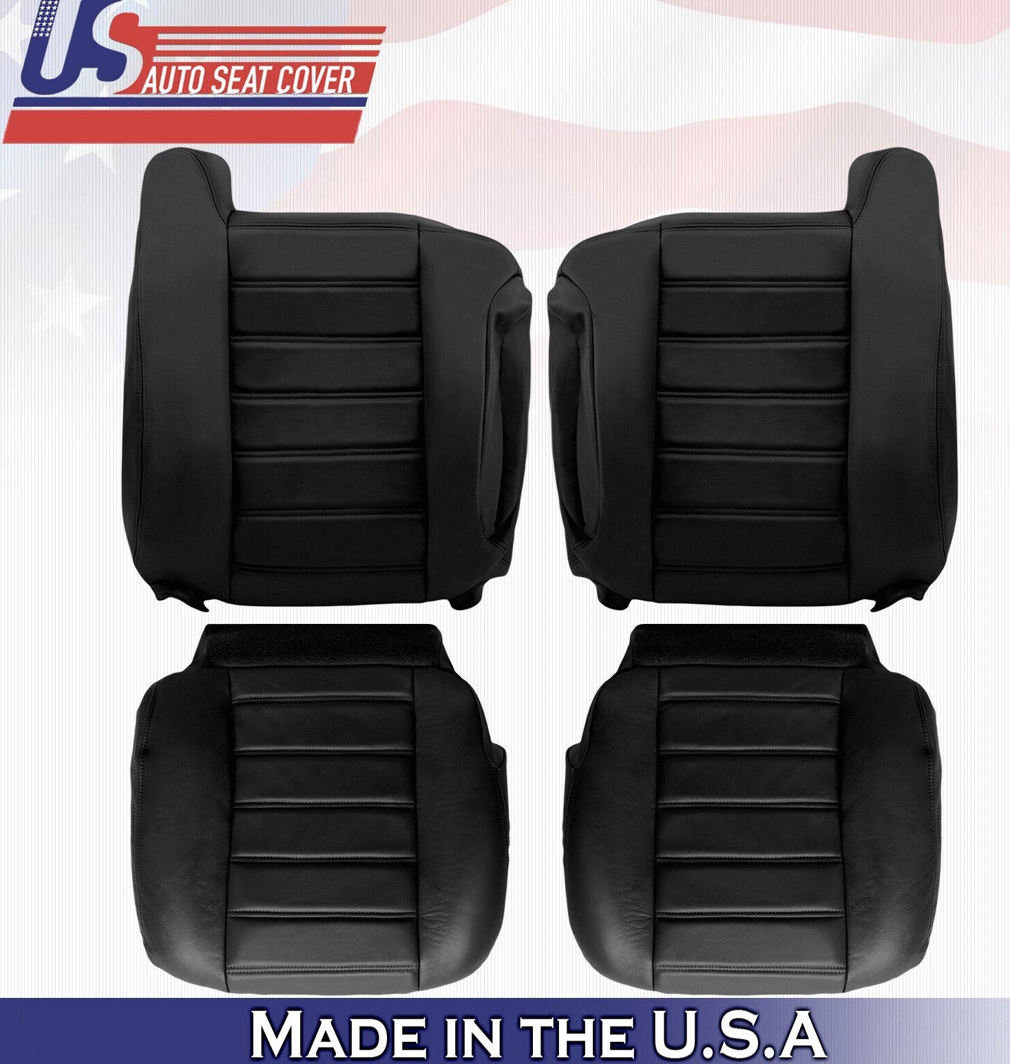 2003 2004 2005 For Hummer H2 2x Top & 2x Bottom Leather Seat Covers in Black