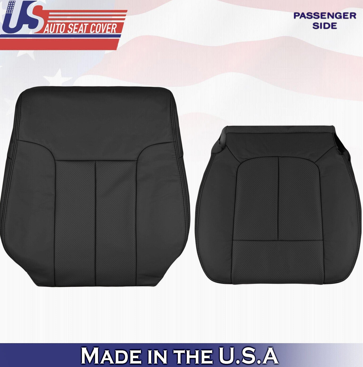 2014 For Ford F150 Passenger Top & Bottom Perforated Leather Seat Covers Black
