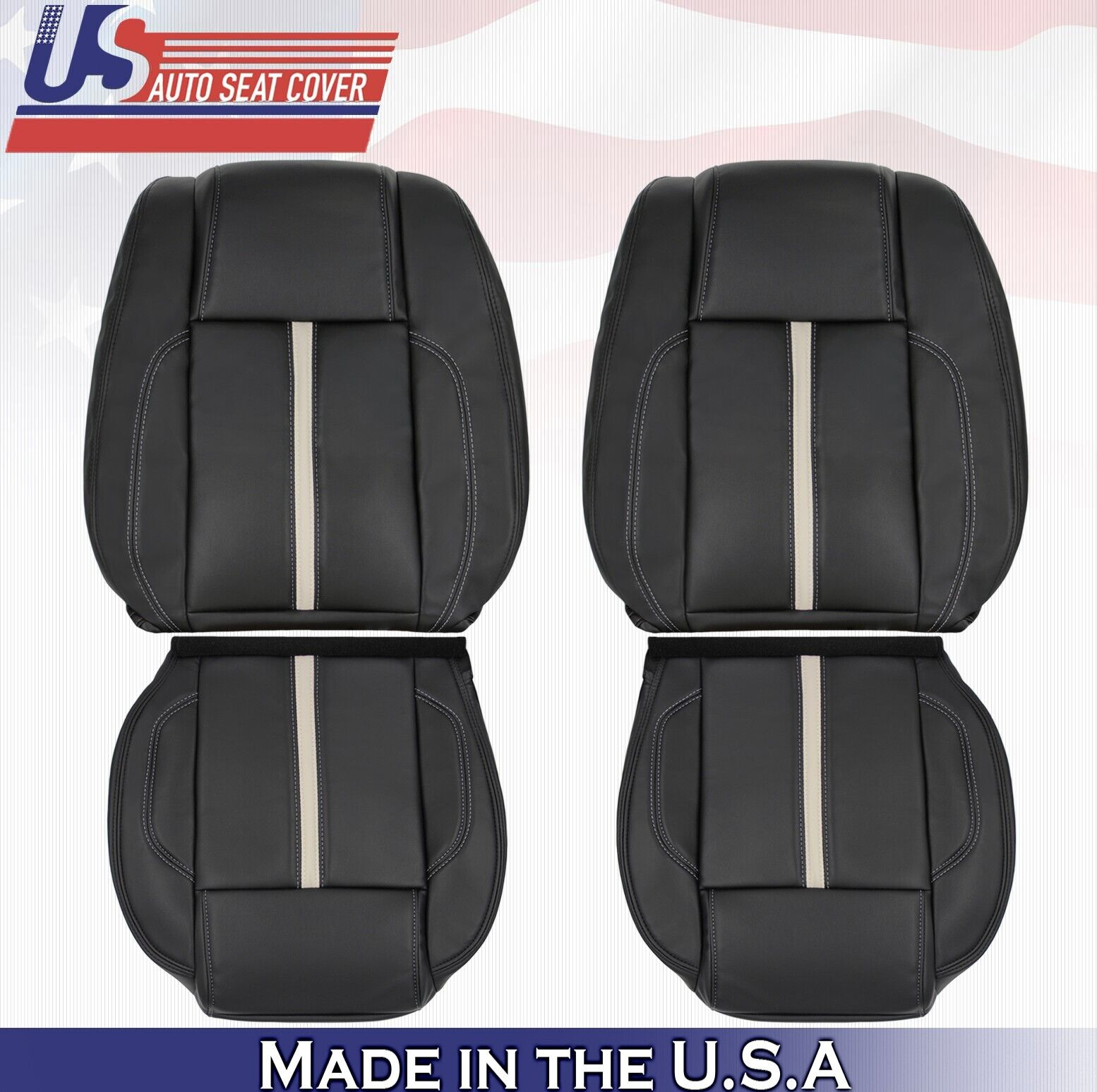 2010 For Ford Mustang Gt Coupe Front 2 Top & 2 Bottom Leather Seat Covers Black