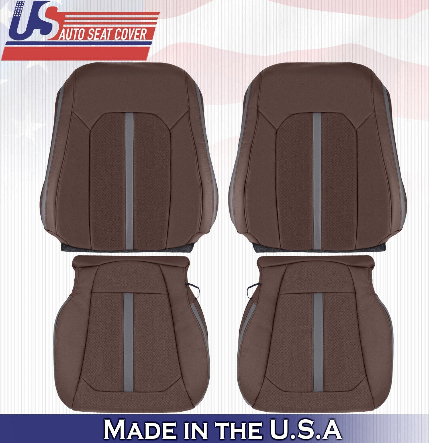 2020 For Ford F150 Platinum 2x Top & 2x Bottom Perf Leather Seat Covers Brown