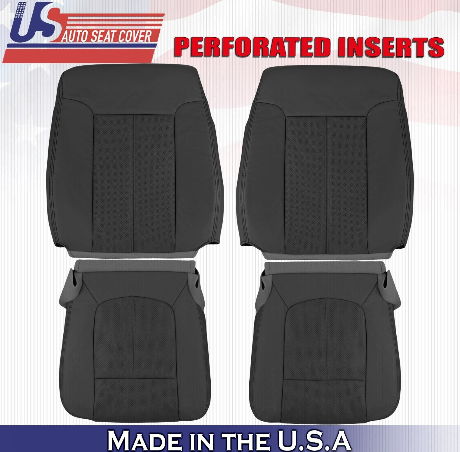 2011 to 2016 For Ford F250 F350 Lariat 2x Top & 2 Bottom Leather Seat Covers BLK