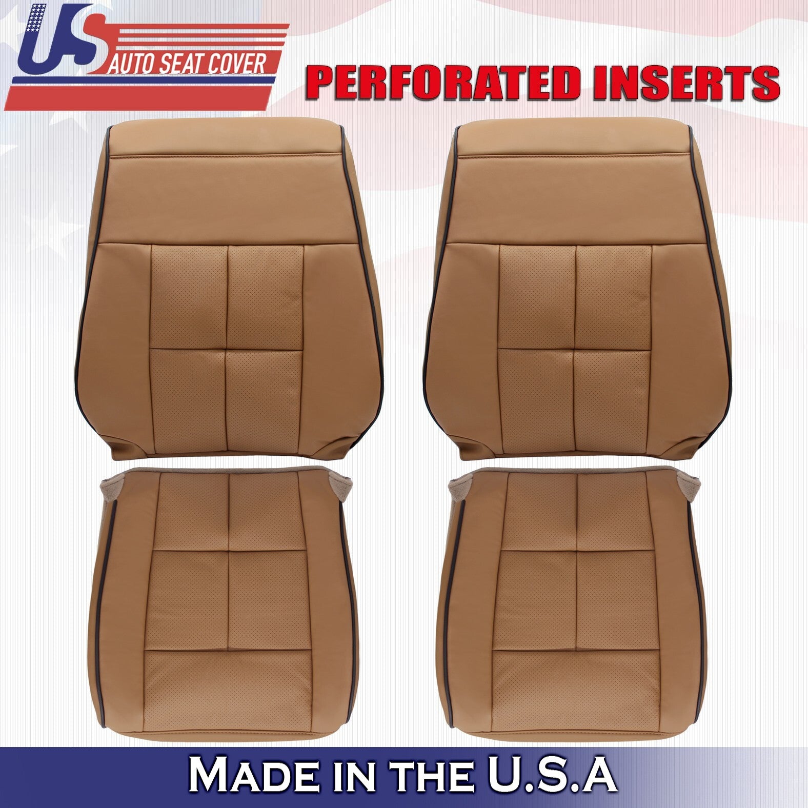 2011 to 2014 Fits Lincoln Navigator Front Set Leather Seat Covers Canyon Tan