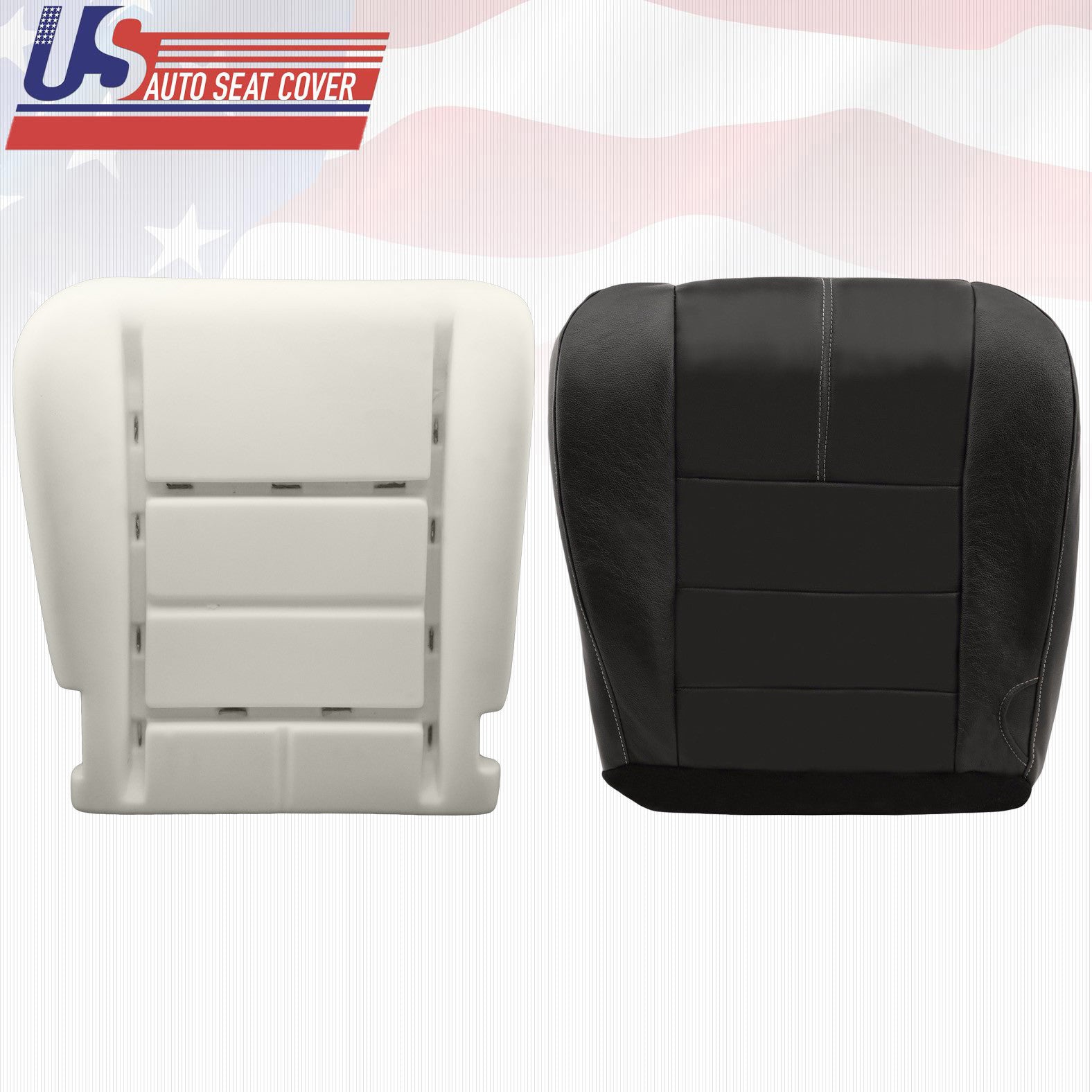 08'-09'-10' Ford F250 Driver Bottom Leather Seat Cover and Foam Seat Cushion-Blk
