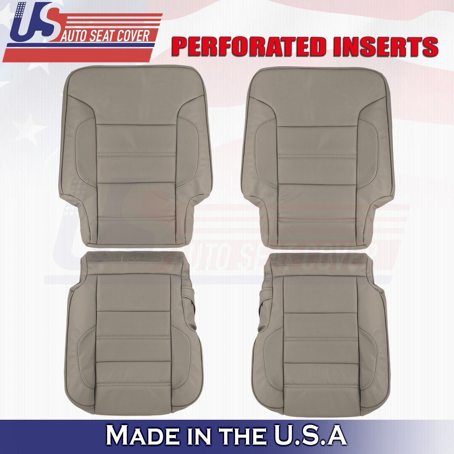 2014 to 2019 For GMC Sierra Denali Rear 2 Top & 2 Bottom Leather Seat Covers Tan