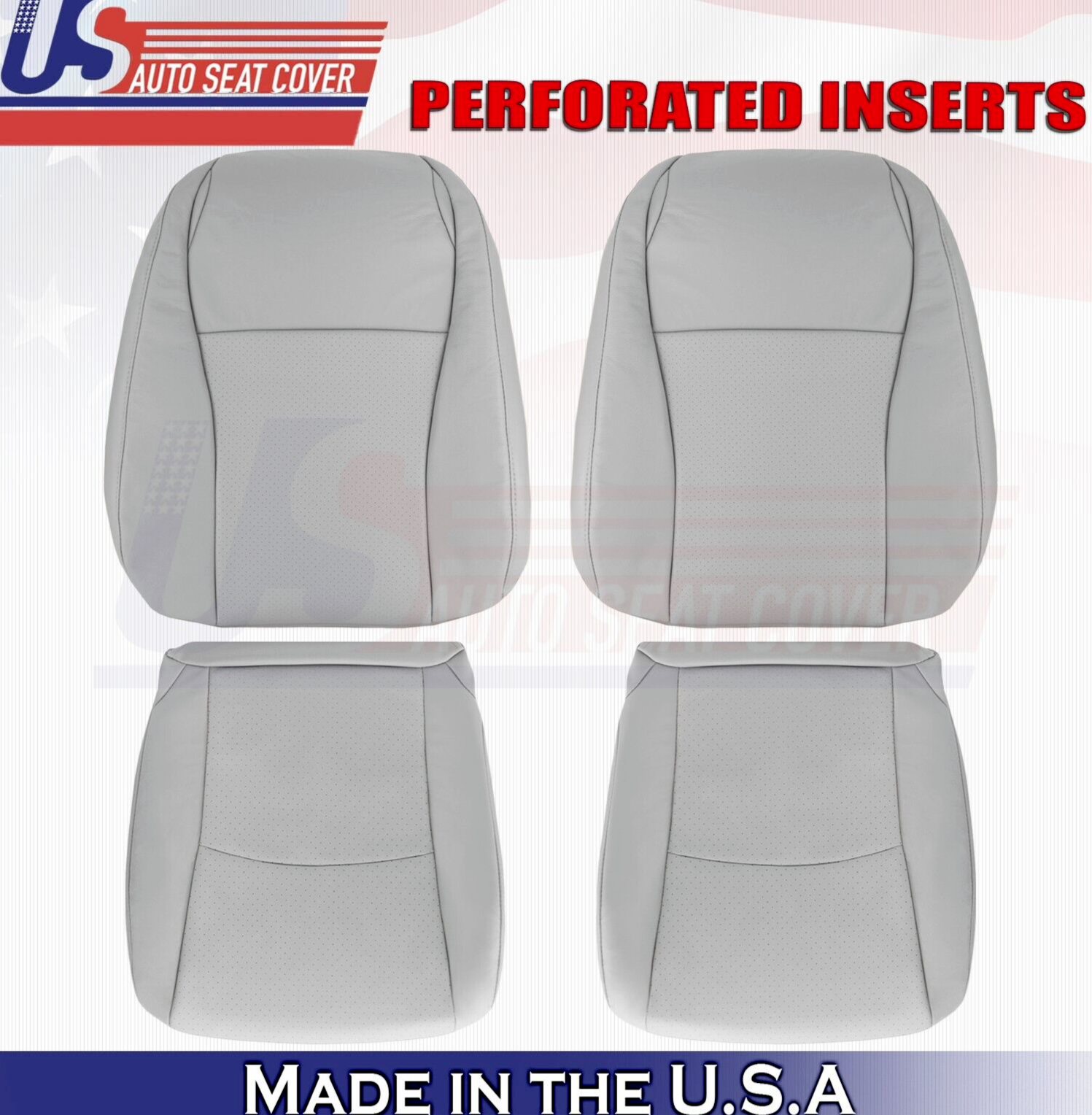 2012 2013 For Toyota Highlander 2x Top & 2x Bottom Perf Leather Seat Covers Gray
