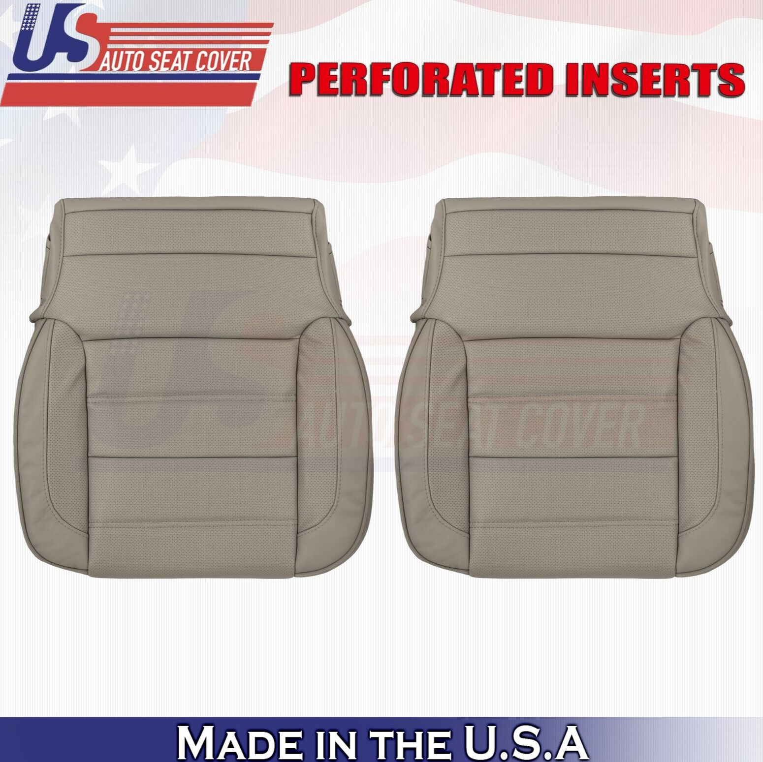 2015 For GMC Yukon Denali Driver & Passenger Bottom Perf Leather Seat Covers Tan