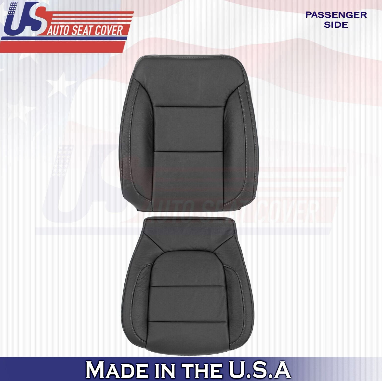 2021 For Chevy Silverado 1500 WT Passenger Top & Bottom Leather Seat Covers BLK