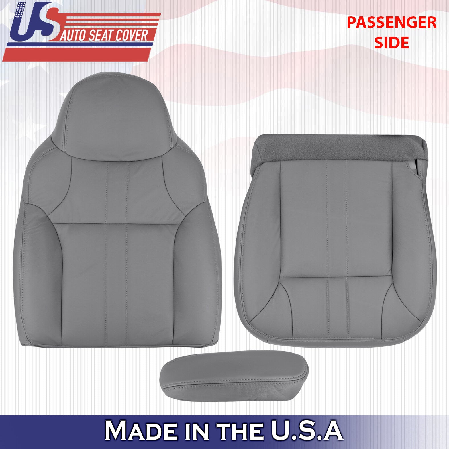 2001 For Ford Excursion XLT Passenger Top Bottom Armrest Leather Seat Cover Gray