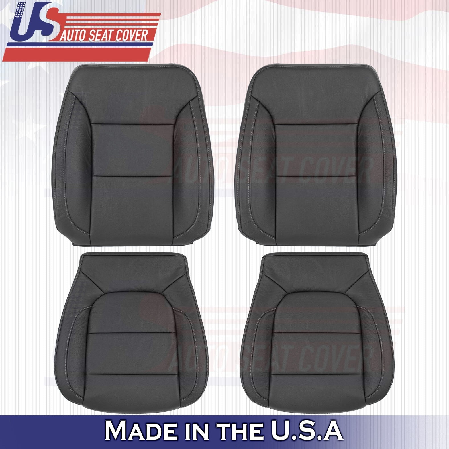 2019 to 2023 For GMC Sierra 1500 Front 2 Top & 2 Bottom Leather Seat Covers BLK