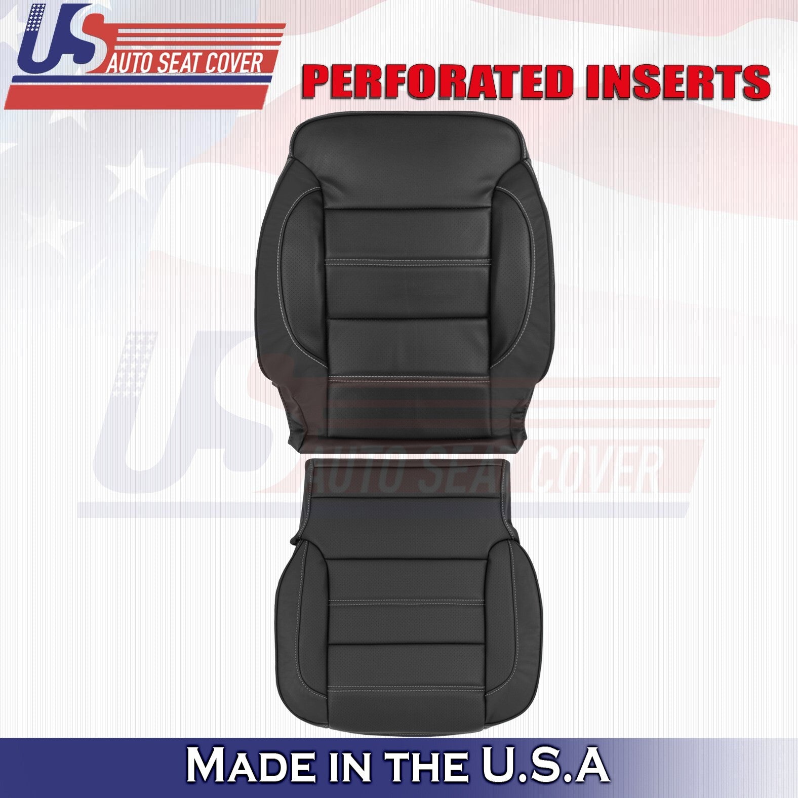 2014 to 2019 For GMC Sierra Denali Front Set Bottoms &Tops Leather Cover Black
