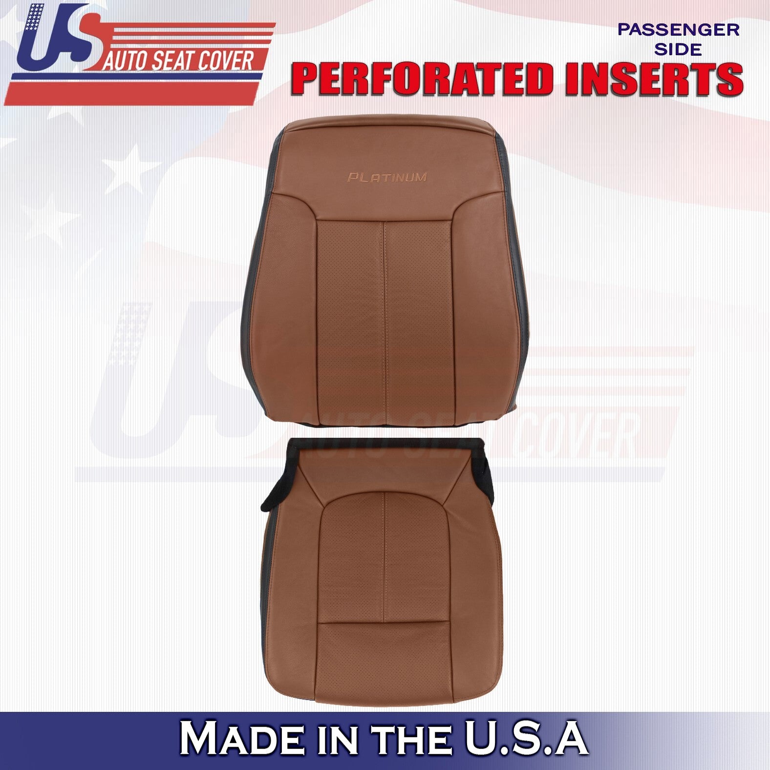 2013 to 2016 For Ford F250 Platinum Passenger Top & Bottom Leather Covers Brown