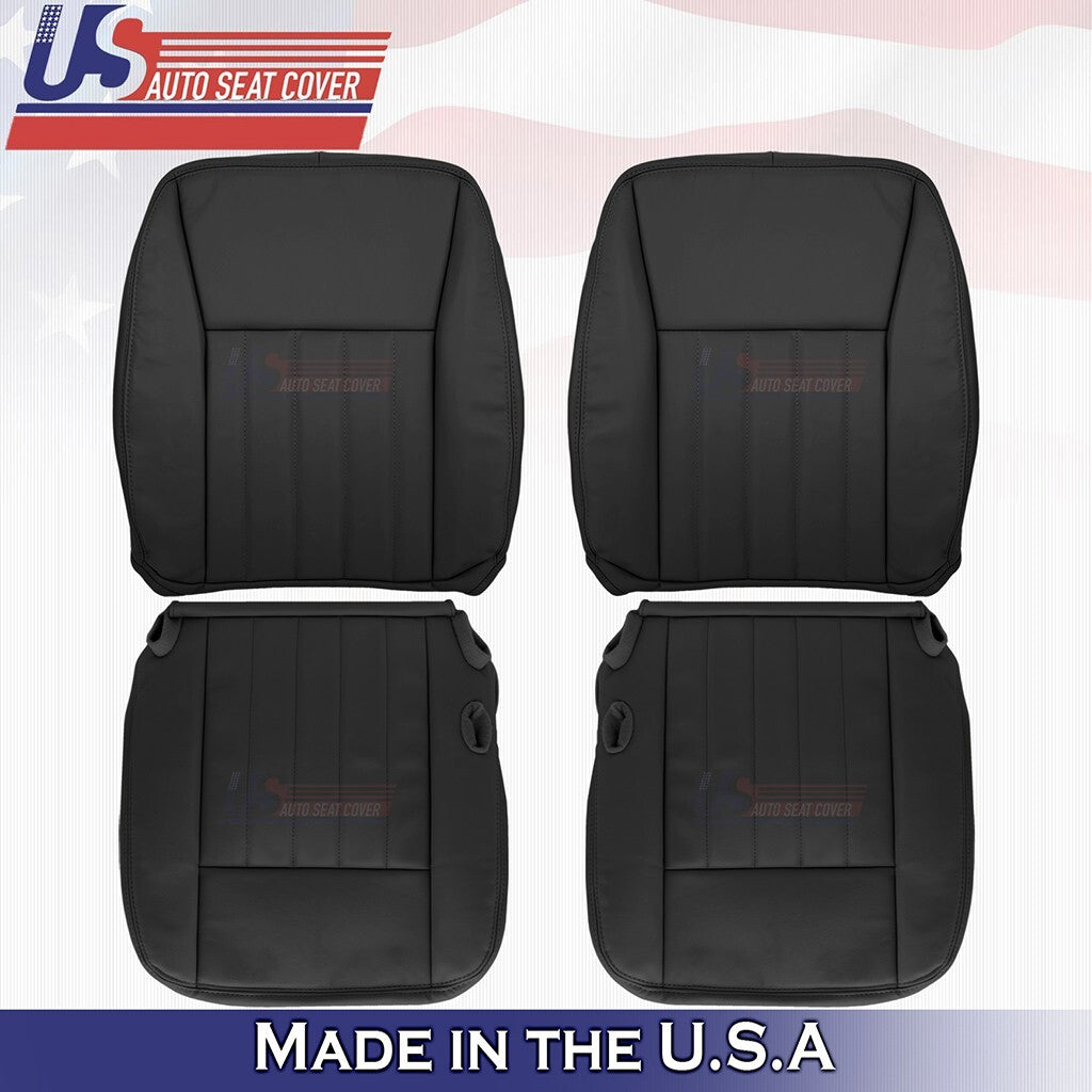 2003 to 2005 Fits Lincoln Town Car Front Set Bottoms &Tops Leather Cover Black