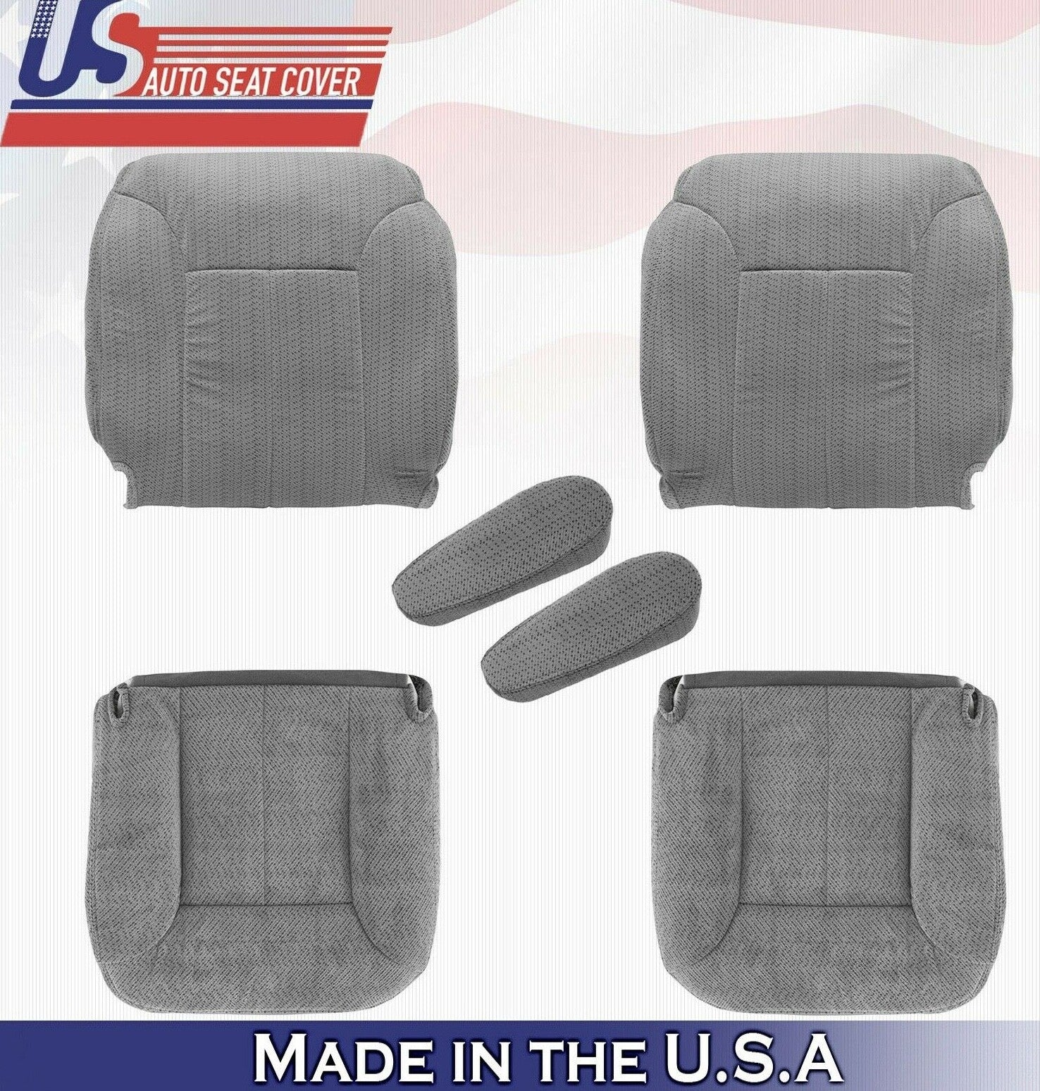 1995 to 1999 For GMC Sierra 2x Tops 2x Bottoms 2x Armrests Cloth Seat Cover Gray