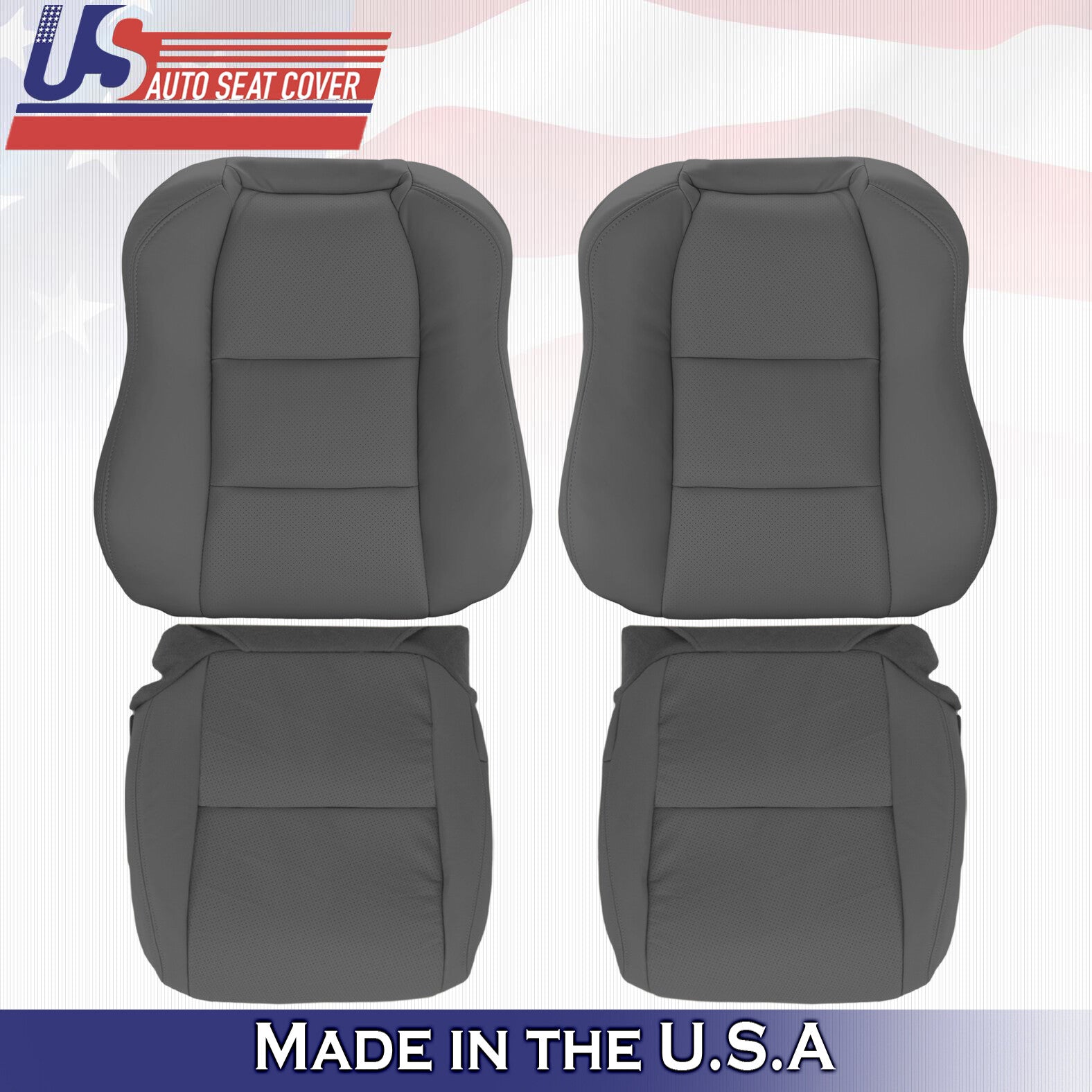 2004 Fits Acura TL Driver Passenger Top & Bottom Perforated Leather Covers Gray