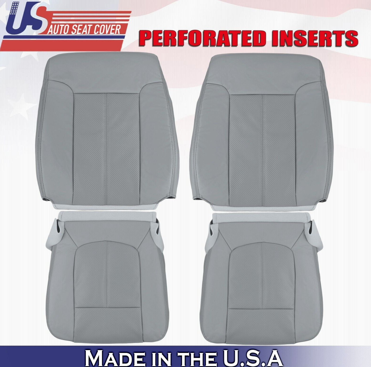 2011 to 2016 For Ford F450 F550 Lariat 2 Top & 2 Bottom Leather Seat Covers Gray