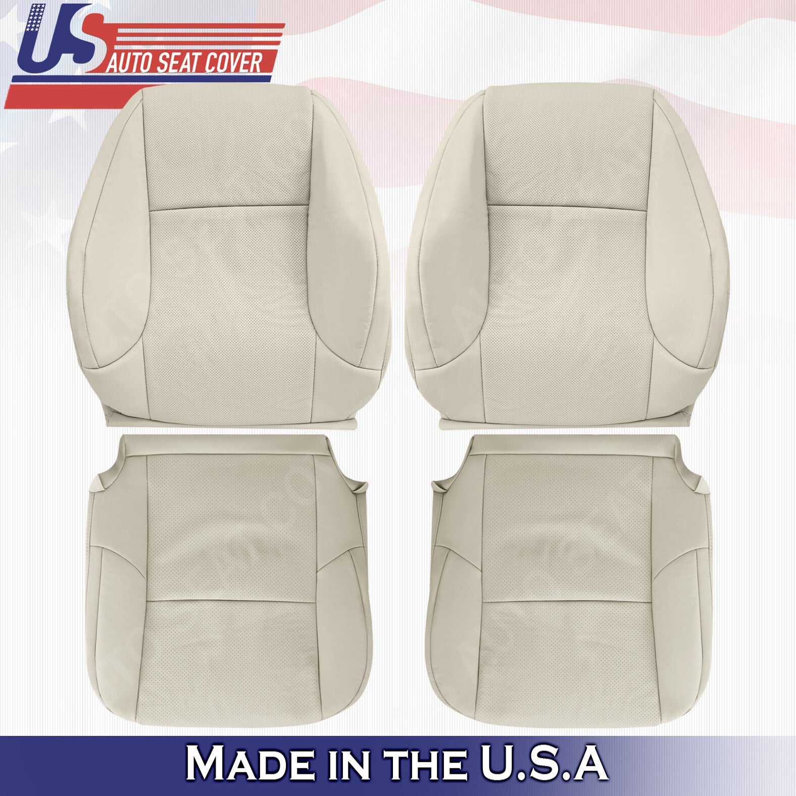 FRONT ROW TOP & BOTTOM COVERS For: 2010 - 2017 Lexus GX460 TAN PERFORATED