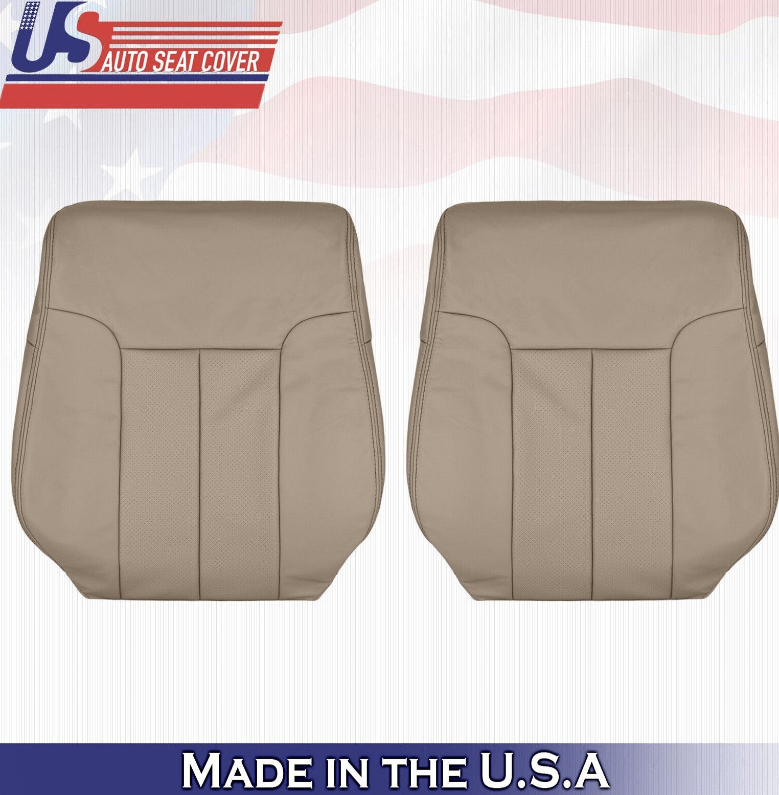 2011 For Ford F150 Driver & Passenger Top Perforated Leather Seat Covers Tan