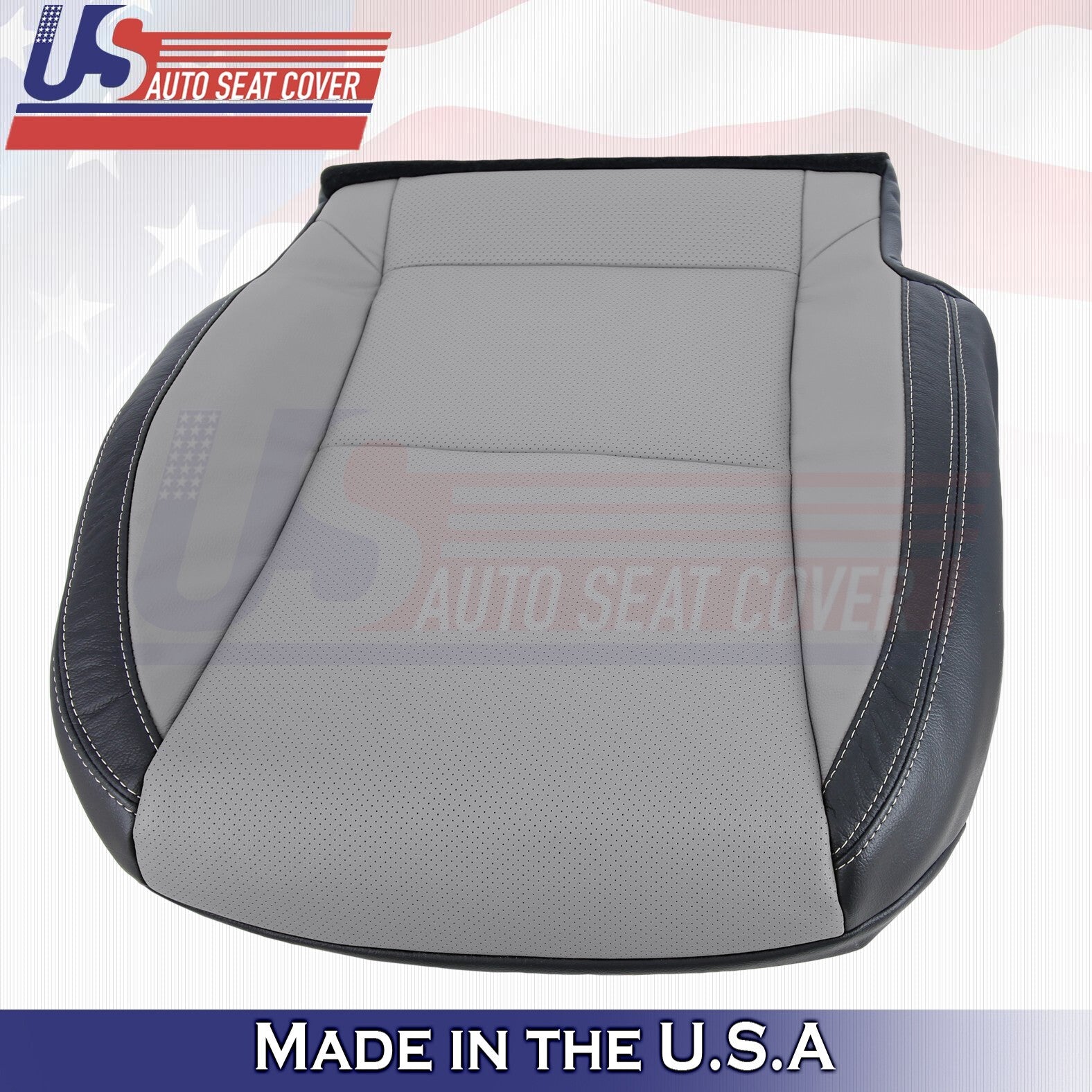 2010-2015 Fits Chevy Camaro Driver Bottom & Top Leather Cover 2-tone GrayBlack