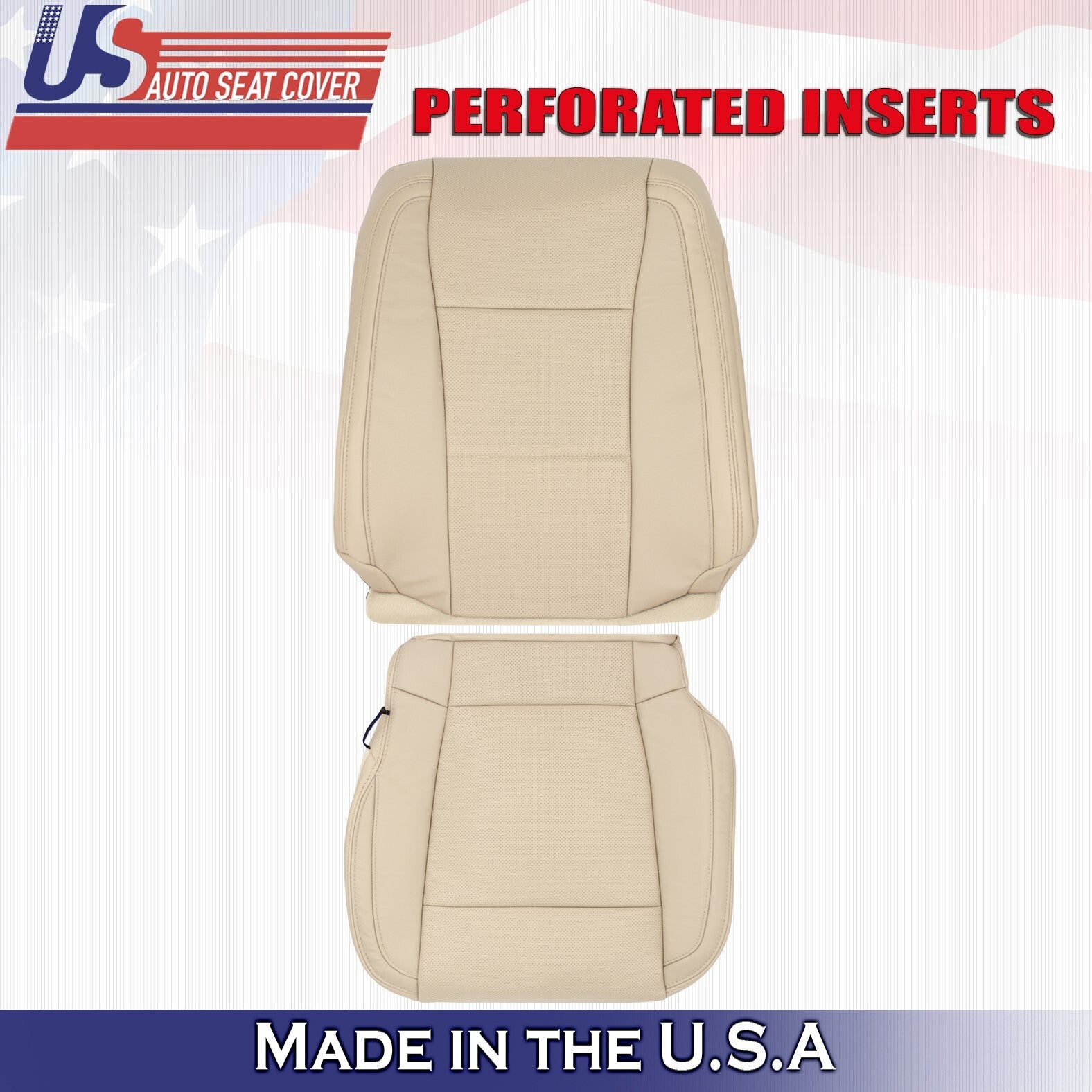 2015 to 2017 Fits Ford F150 Lariat Driver Top & Bottom Leather Seat Covers Tan