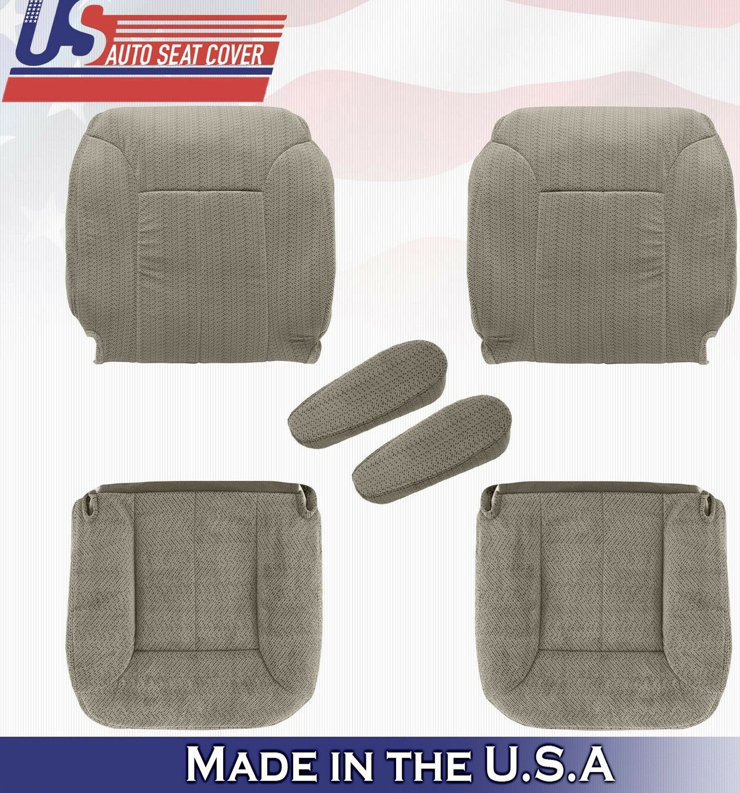 1995 to 1999 For Chevy Suburban 2 Tops 2 Bottoms 2 Armrests Cloth Seat Cover Tan
