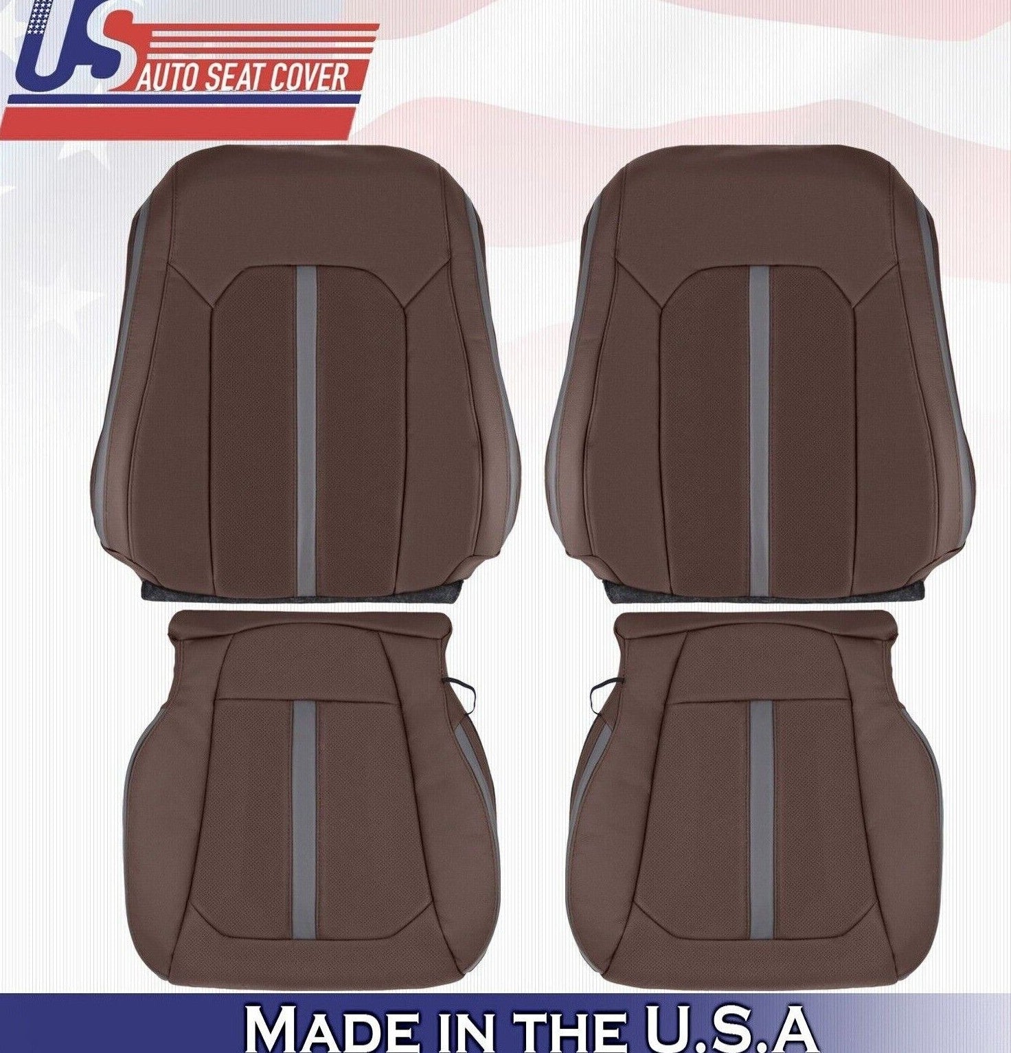 2019 For Ford F150 Platinum 2x Top & 2x Bottom Perf Leather Seat Covers Brown