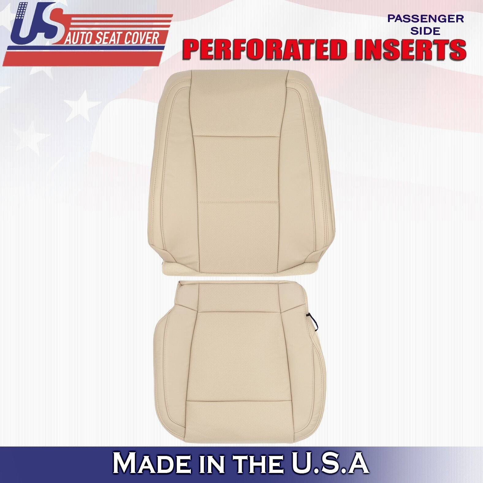 2015 to 2017 Fits Ford F150 Lariat Passenger Top &Bottom Leather Seat Covers Tan