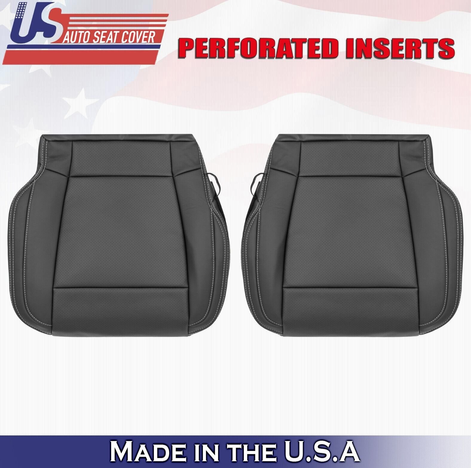 2016 For Ford F150 Lariat Driver & Passenger Bottom Perf Leather Seat Covers BLK