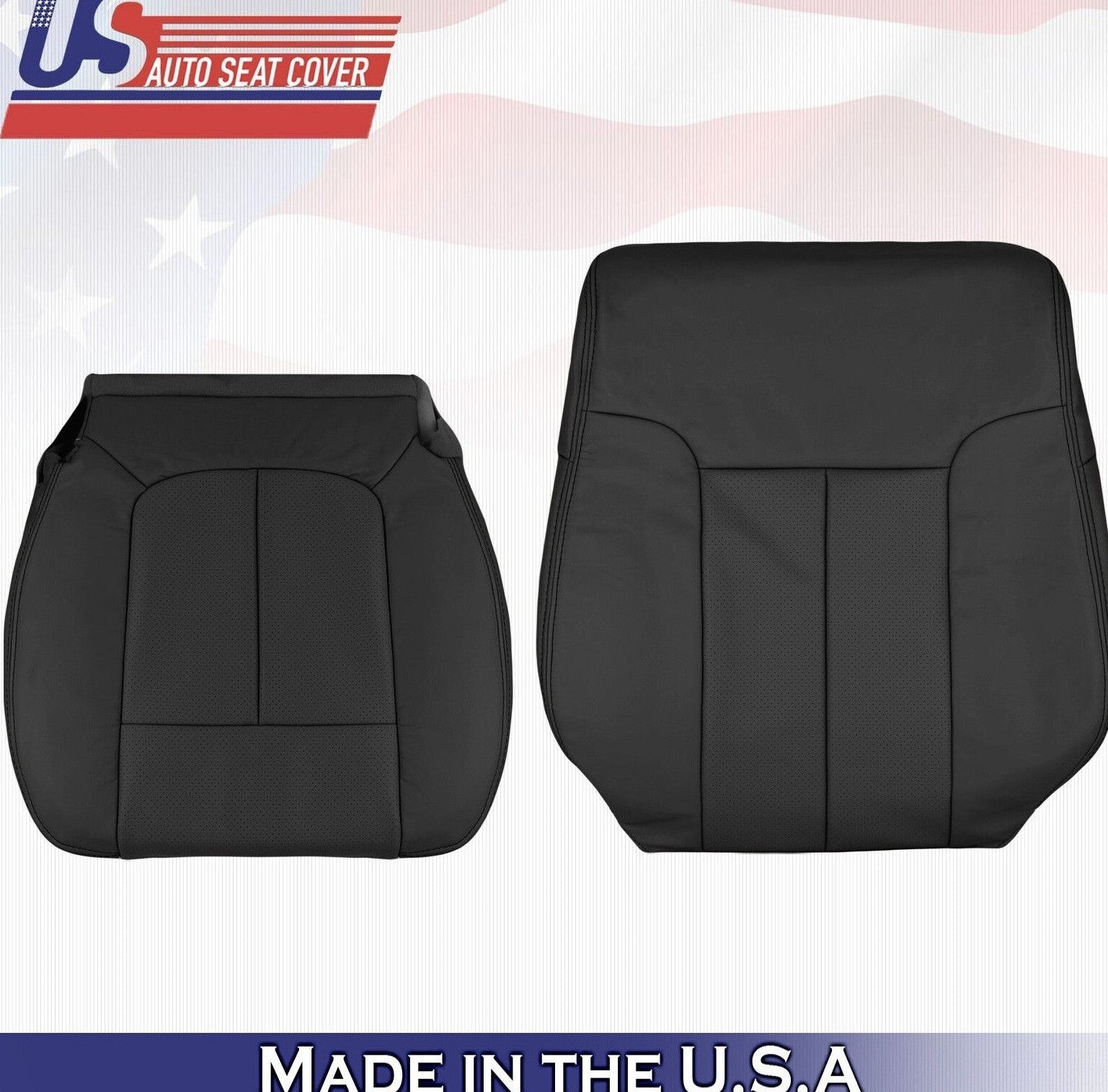 2014 For Ford F150 Driver Top & Bottom Perforated Leather Seat Covers Black
